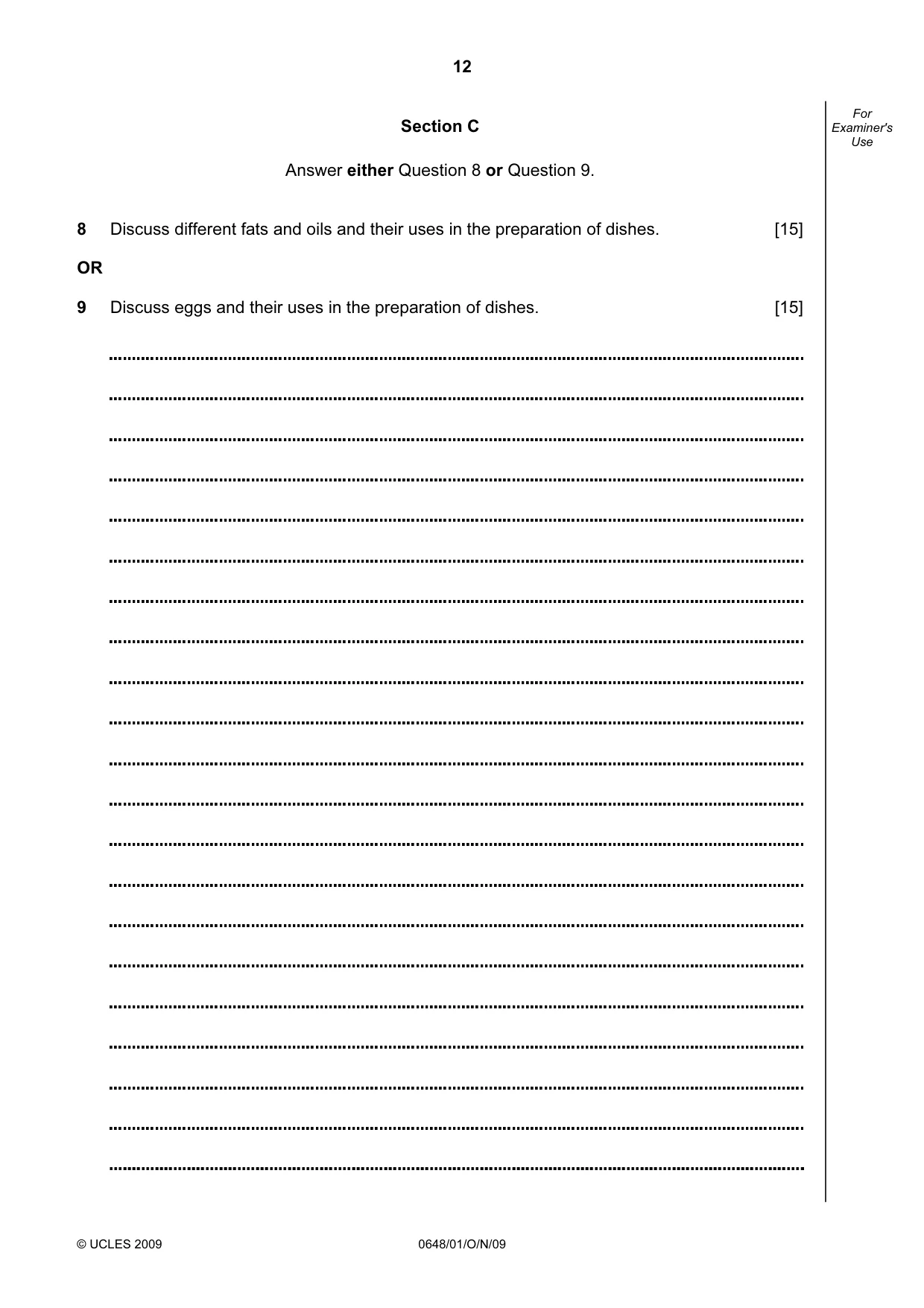 Cambridge IGCSE Food and Nutrition 0648 2009 Oct/Nov Paper 1 · Variant 1 question paper, page 12 of 16