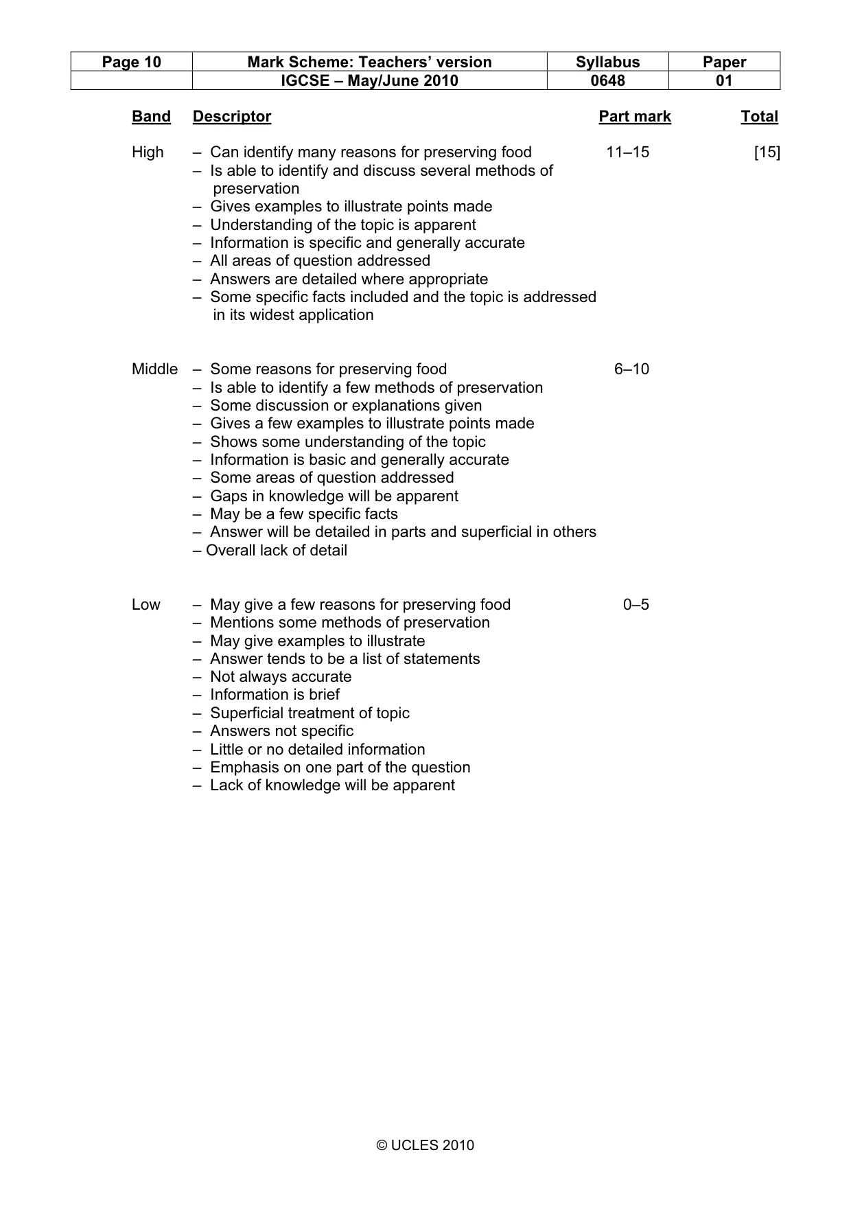 Mark scheme, page 10 of 12