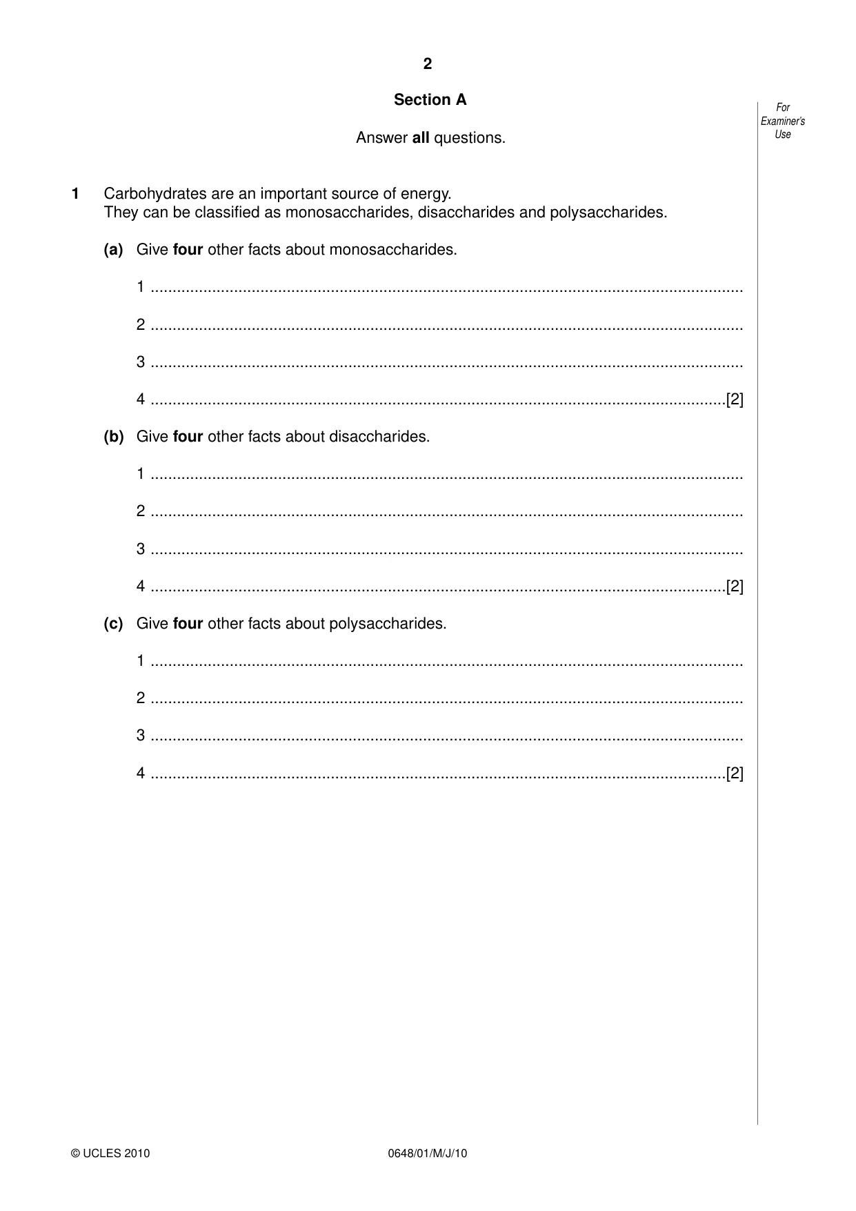 Cambridge IGCSE Food and Nutrition 0648 2010 May/June Paper 1 · Variant 1 question paper, page 2 of 16