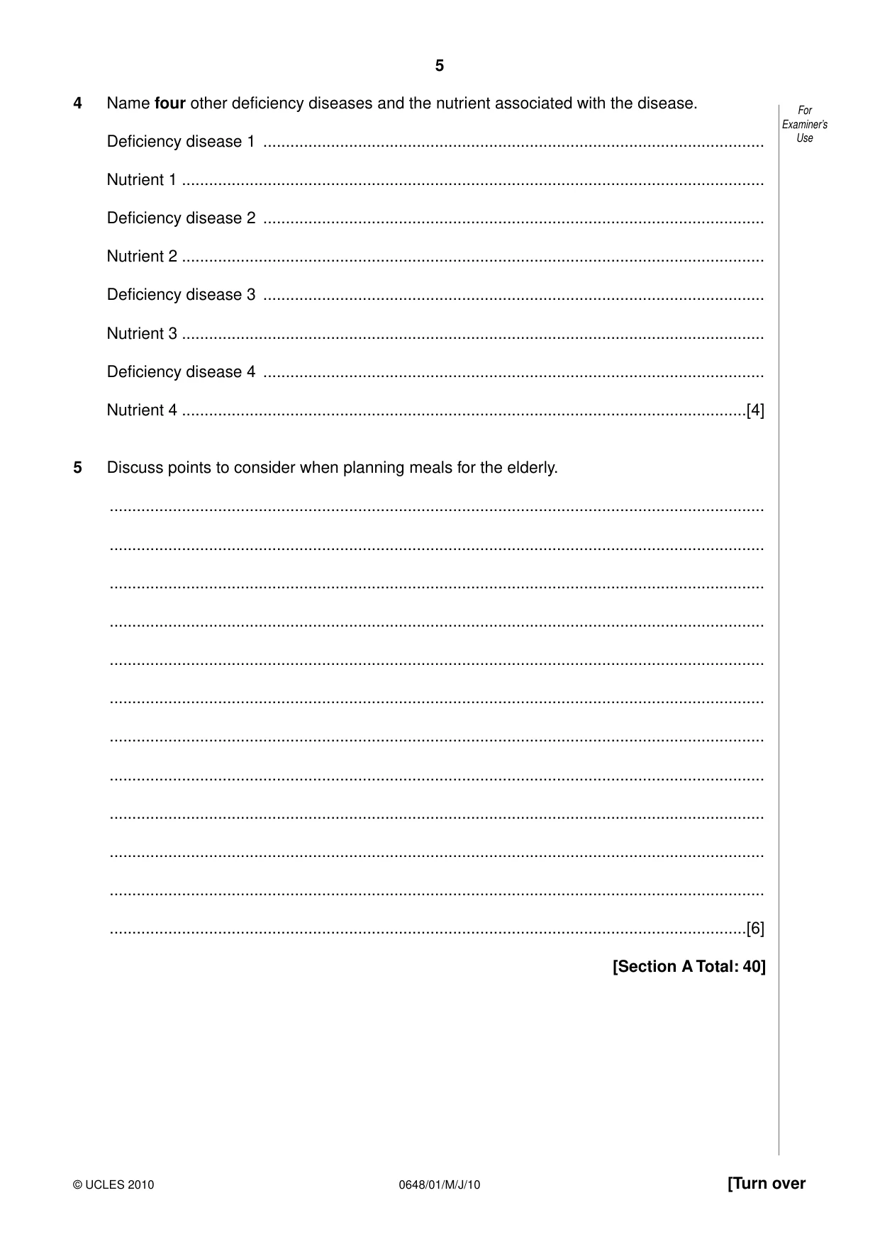 Cambridge IGCSE Food and Nutrition 0648 2010 May/June Paper 1 · Variant 1 question paper, page 5 of 16