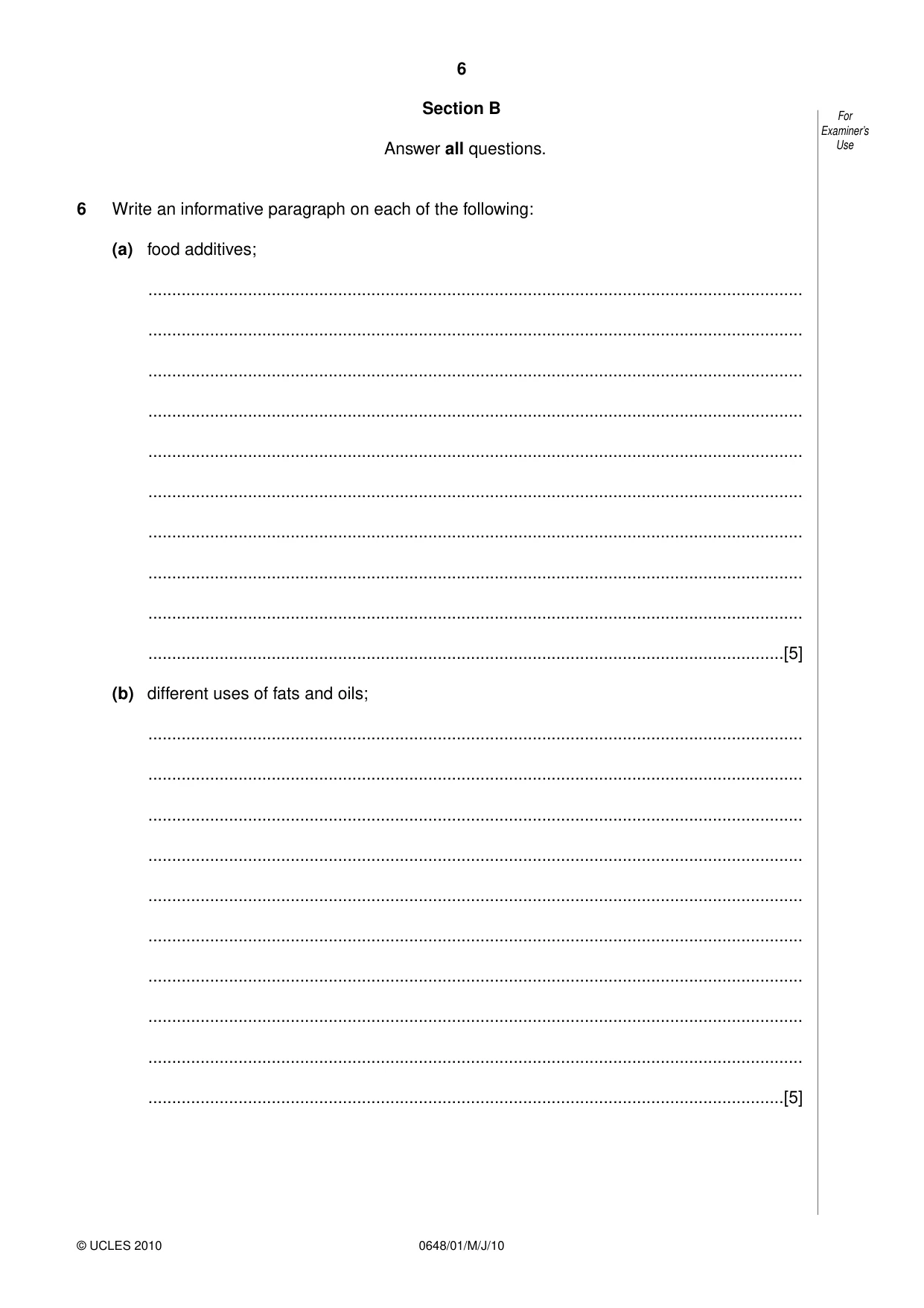 Cambridge IGCSE Food and Nutrition 0648 2010 May/June Paper 1 · Variant 1 question paper, page 6 of 16