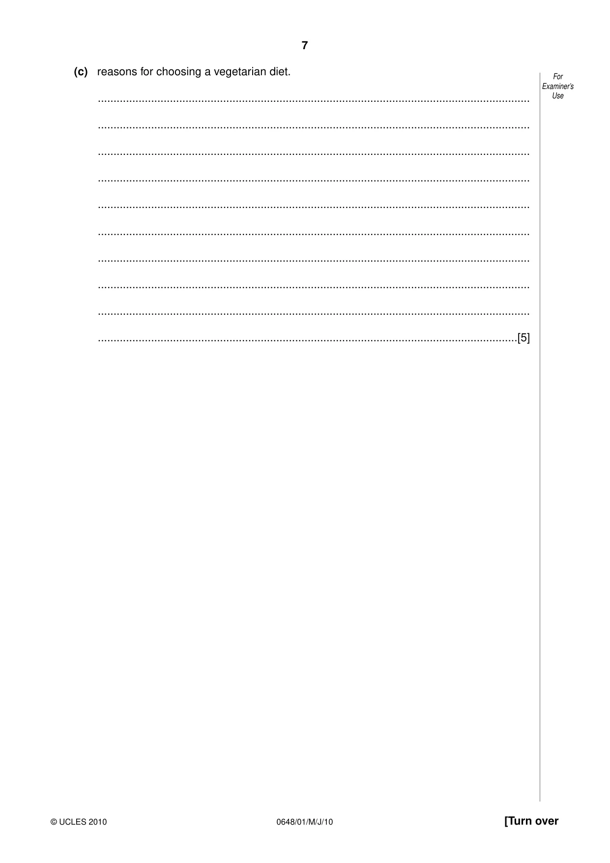 Cambridge IGCSE Food and Nutrition 0648 2010 May/June Paper 1 · Variant 1 question paper, page 7 of 16