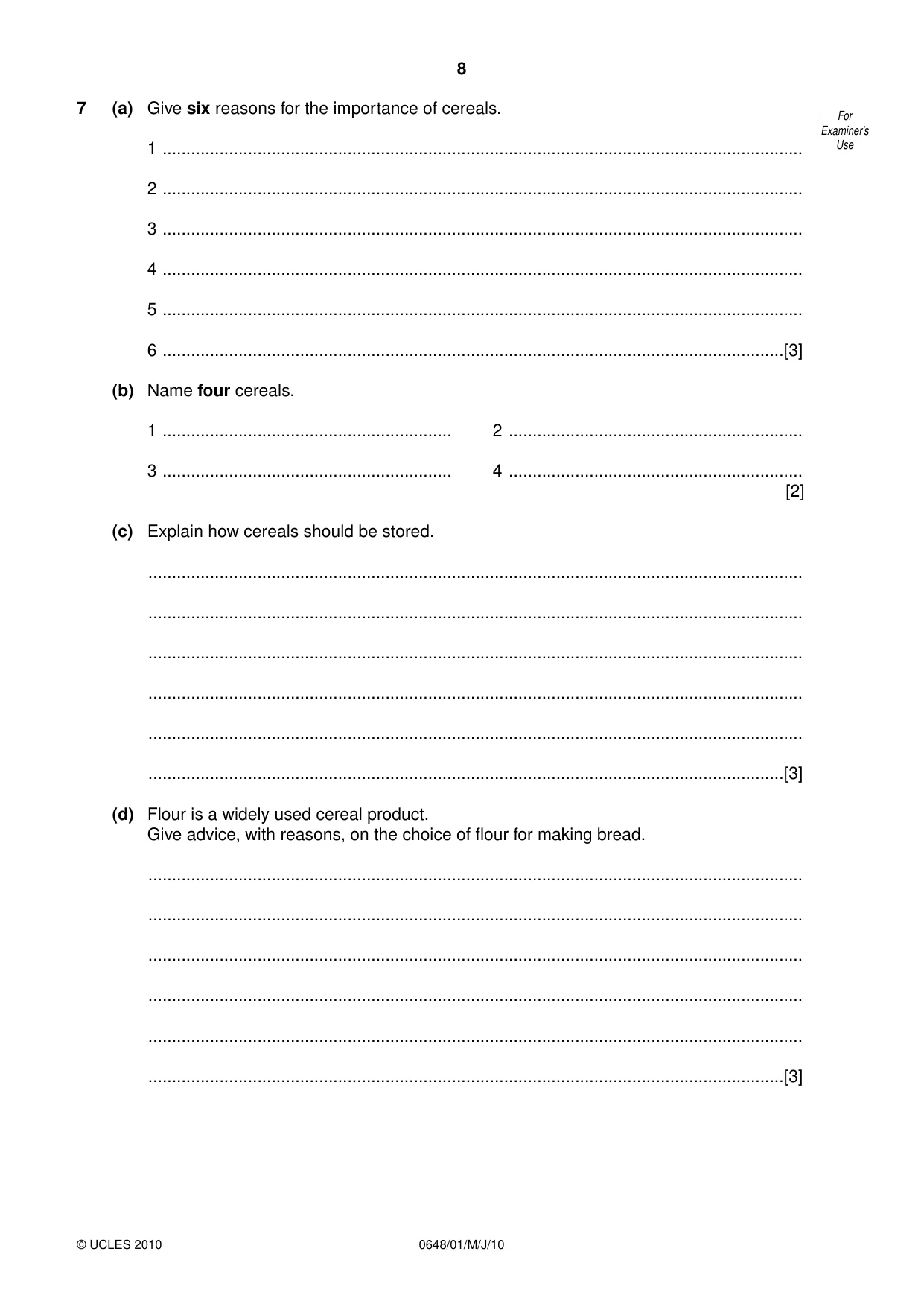 Cambridge IGCSE Food and Nutrition 0648 2010 May/June Paper 1 · Variant 1 question paper, page 8 of 16