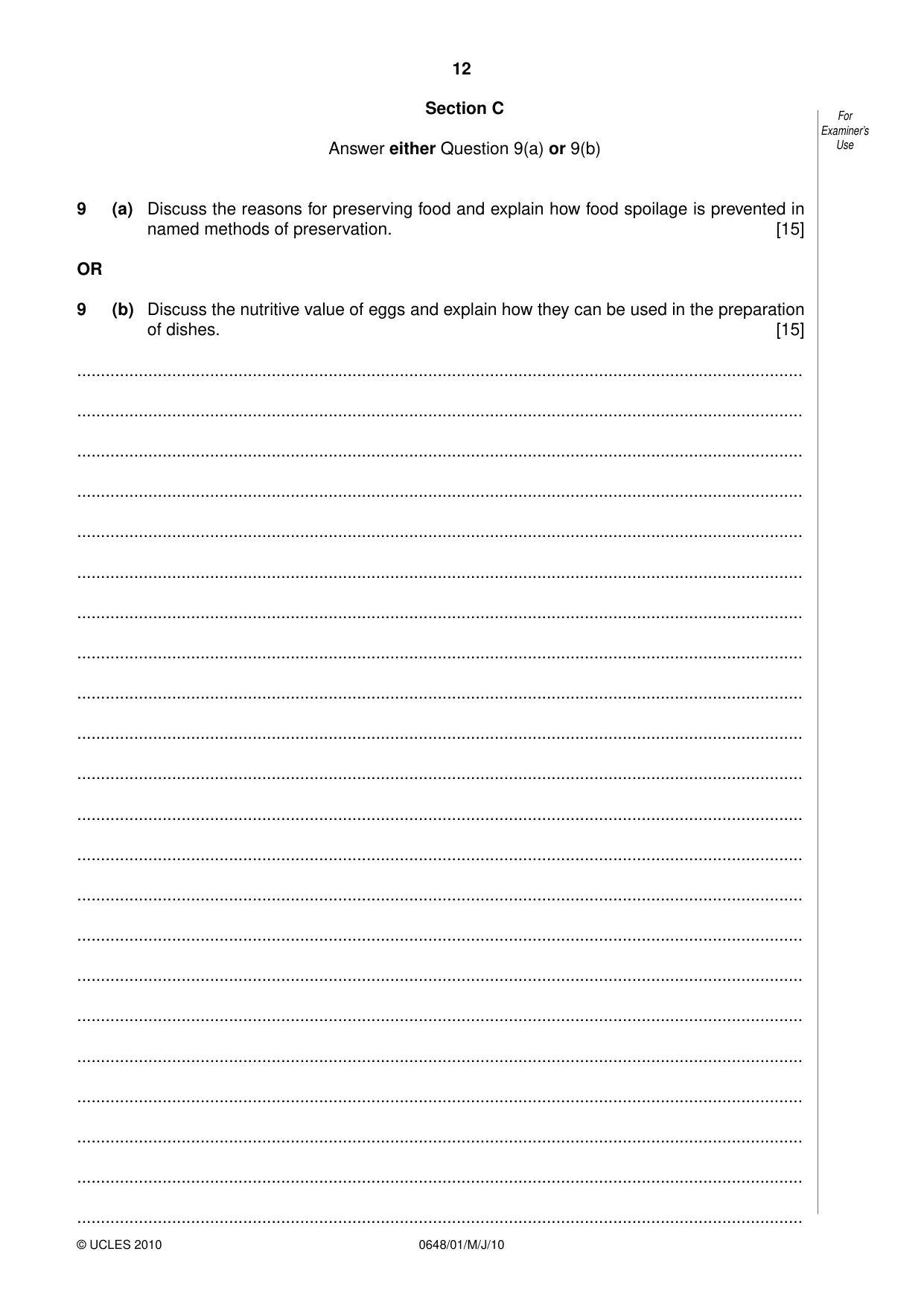 Cambridge IGCSE Food and Nutrition 0648 2010 May/June Paper 1 · Variant 1 question paper, page 12 of 16