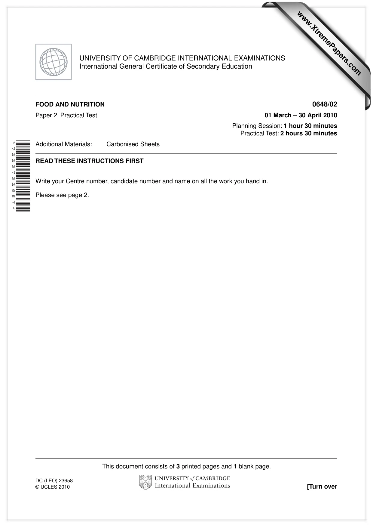 Cambridge IGCSE Food and Nutrition 0648 2010 May/June Paper 2 · Variant 1 question paper, page 1 of 4