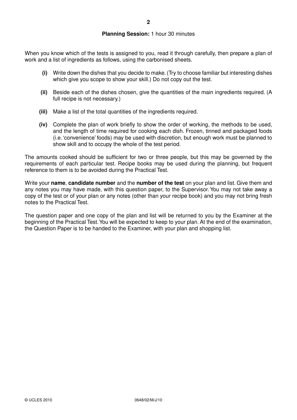 Cambridge IGCSE Food and Nutrition 0648 2010 May/June Paper 2 · Variant 1 question paper, page 2 of 4