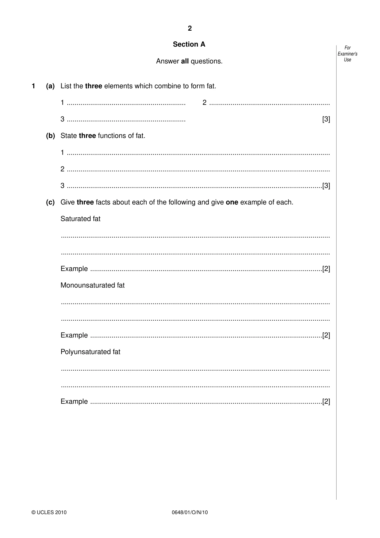 Cambridge IGCSE Food and Nutrition 0648 2010 Oct/Nov Paper 1 · Variant 1 question paper, page 2 of 16
