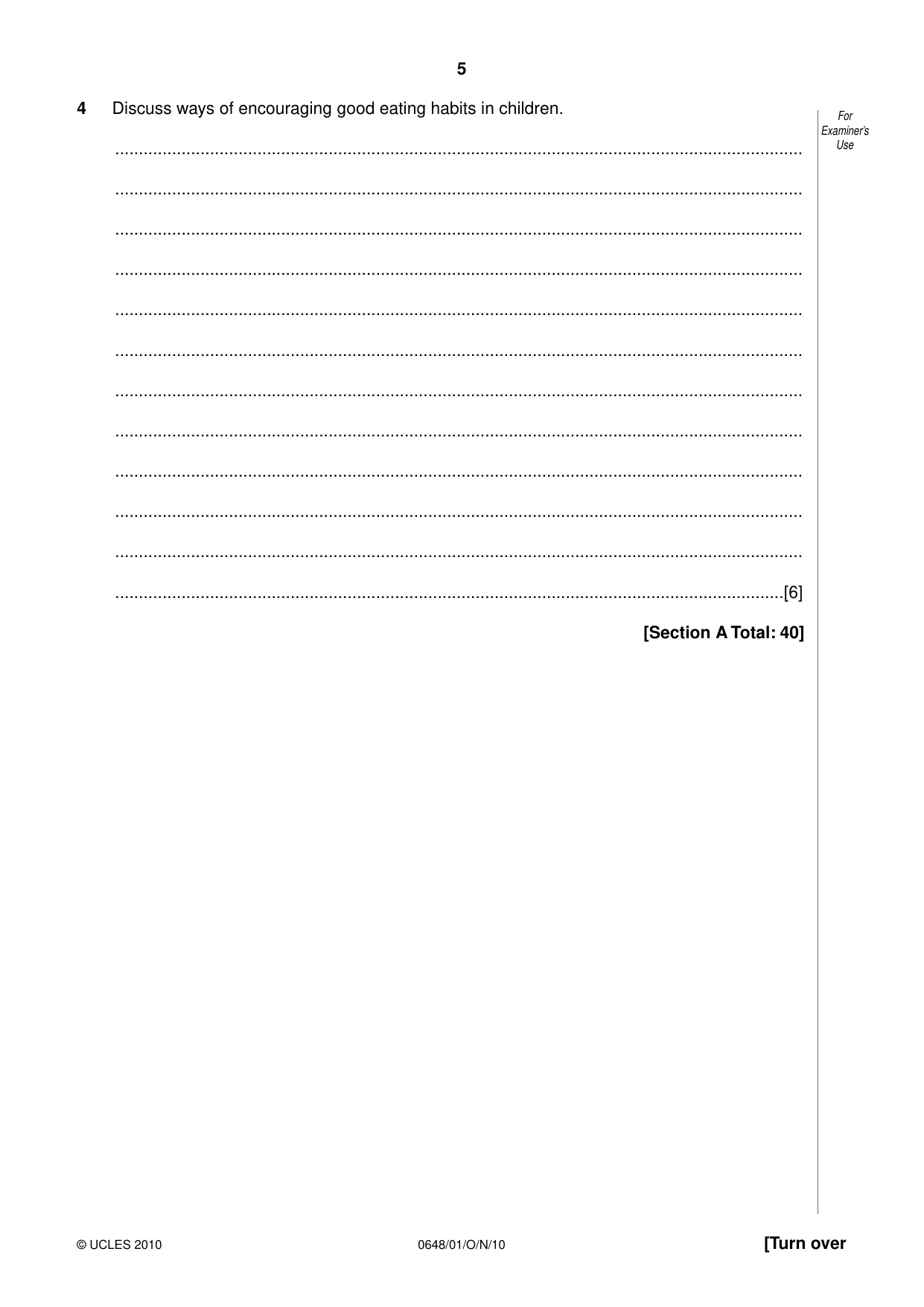 Cambridge IGCSE Food and Nutrition 0648 2010 Oct/Nov Paper 1 · Variant 1 question paper, page 5 of 16
