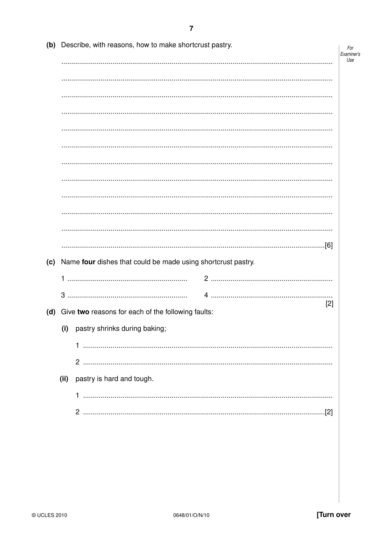 Cambridge IGCSE Food and Nutrition 0648 2010 Oct/Nov Paper 1 · Variant 1 question paper, page 7 of 16