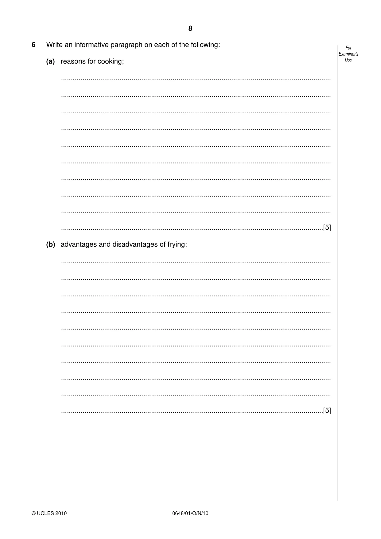 Cambridge IGCSE Food and Nutrition 0648 2010 Oct/Nov Paper 1 · Variant 1 question paper, page 8 of 16