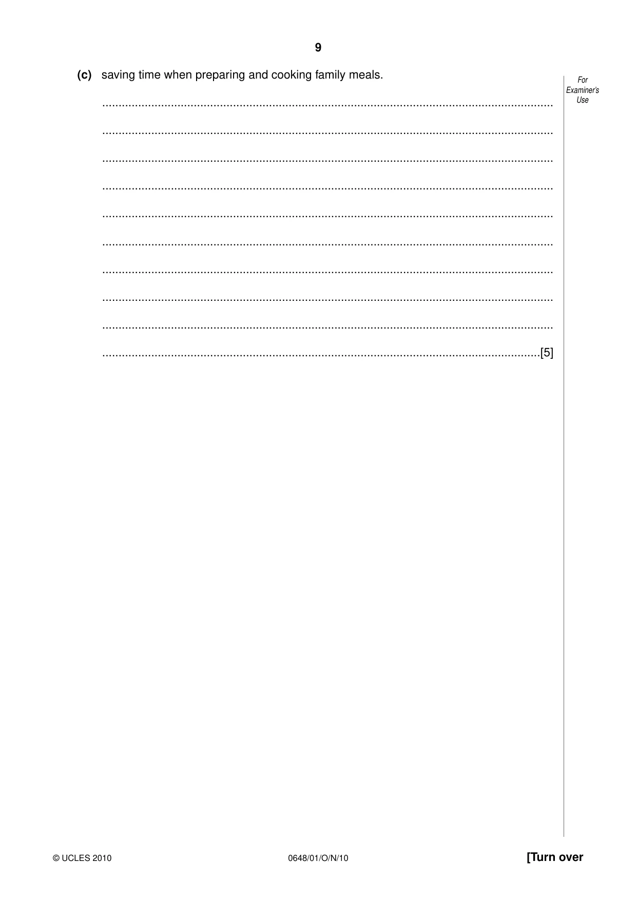 Cambridge IGCSE Food and Nutrition 0648 2010 Oct/Nov Paper 1 · Variant 1 question paper, page 9 of 16