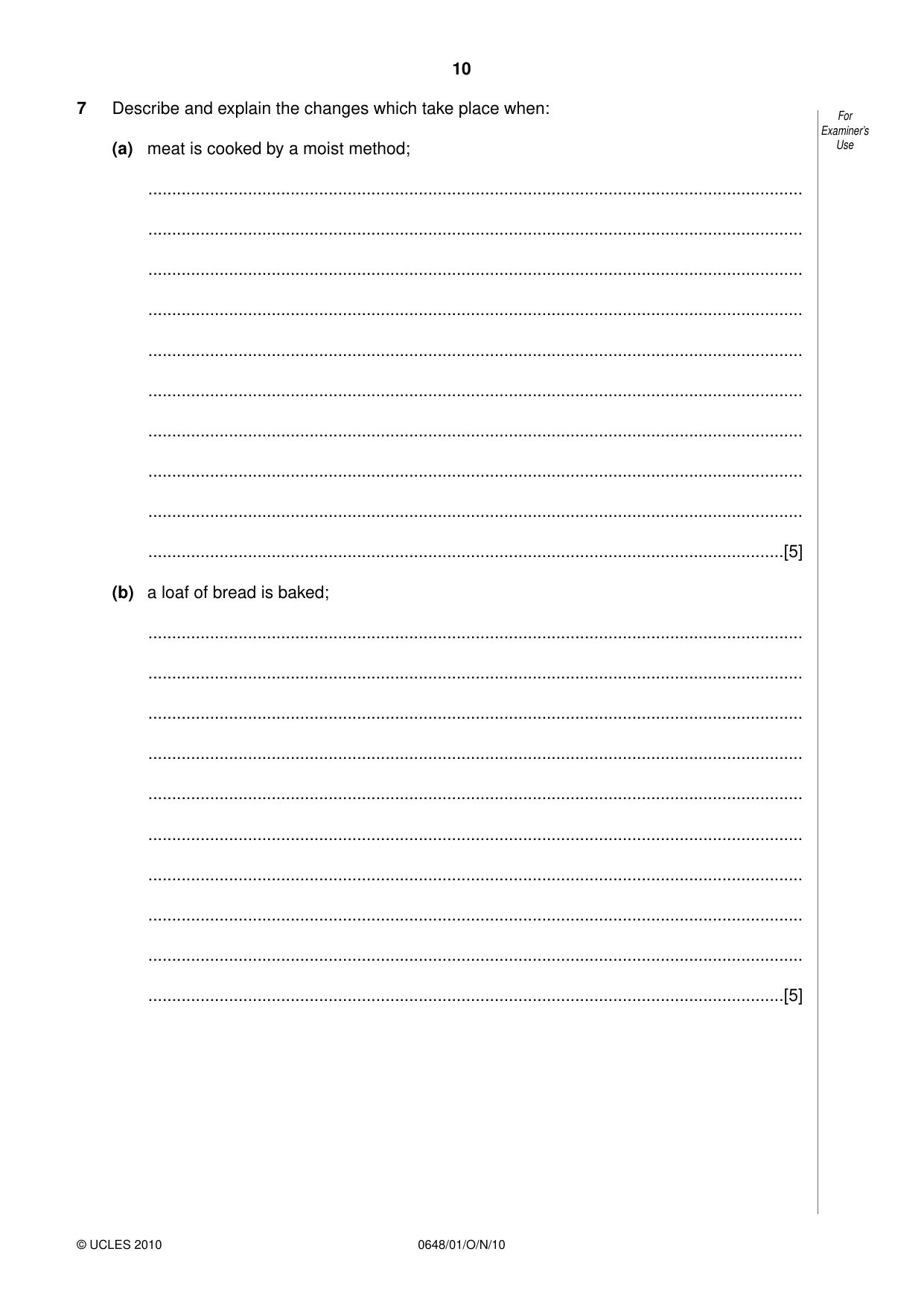 Cambridge IGCSE Food and Nutrition 0648 2010 Oct/Nov Paper 1 · Variant 1 question paper, page 10 of 16