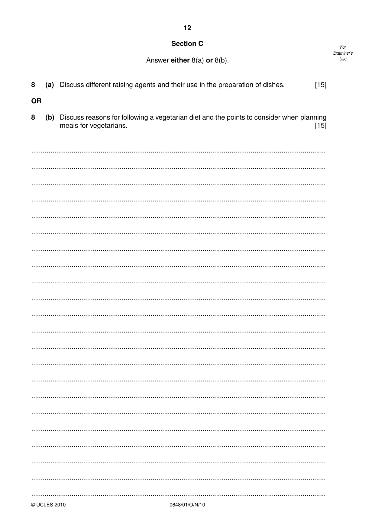 Cambridge IGCSE Food and Nutrition 0648 2010 Oct/Nov Paper 1 · Variant 1 question paper, page 12 of 16