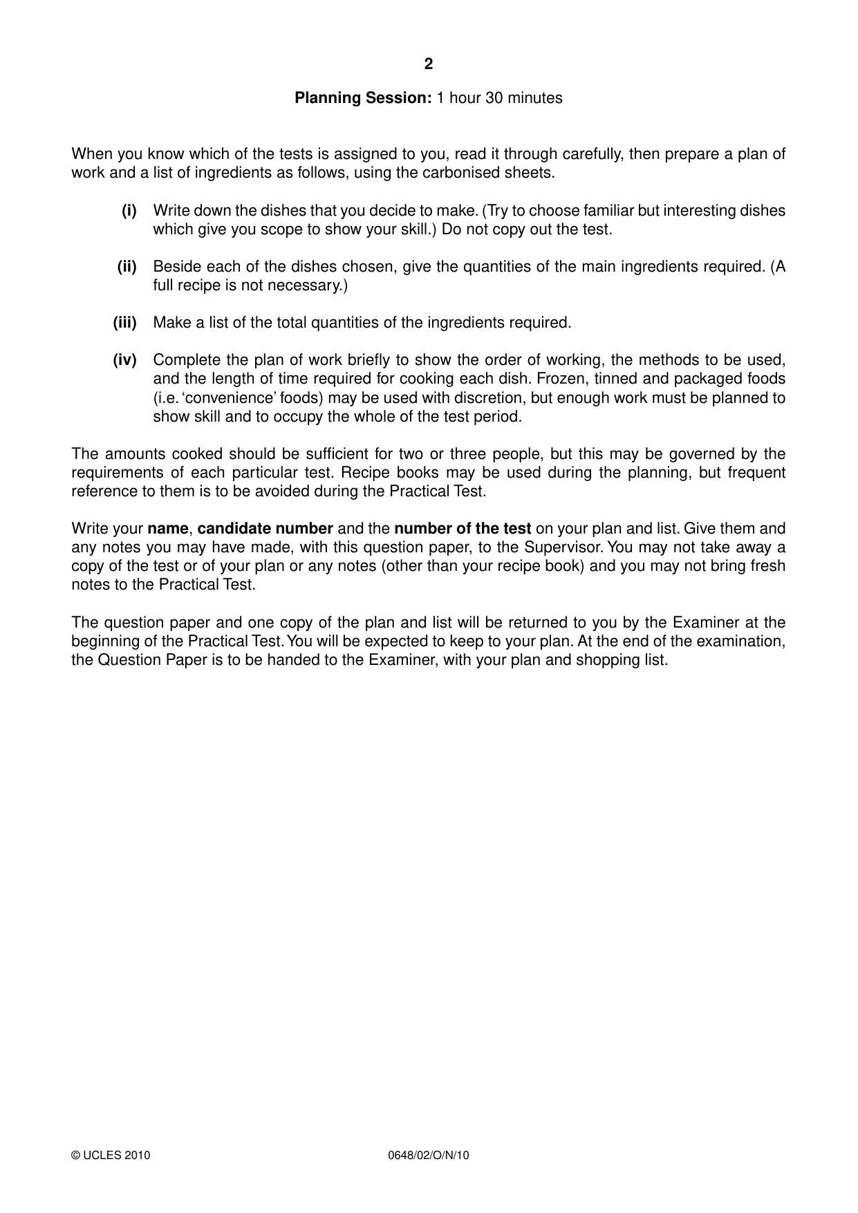 Cambridge IGCSE Food and Nutrition 0648 2010 Oct/Nov Paper 2 · Variant 1 question paper, page 2 of 4