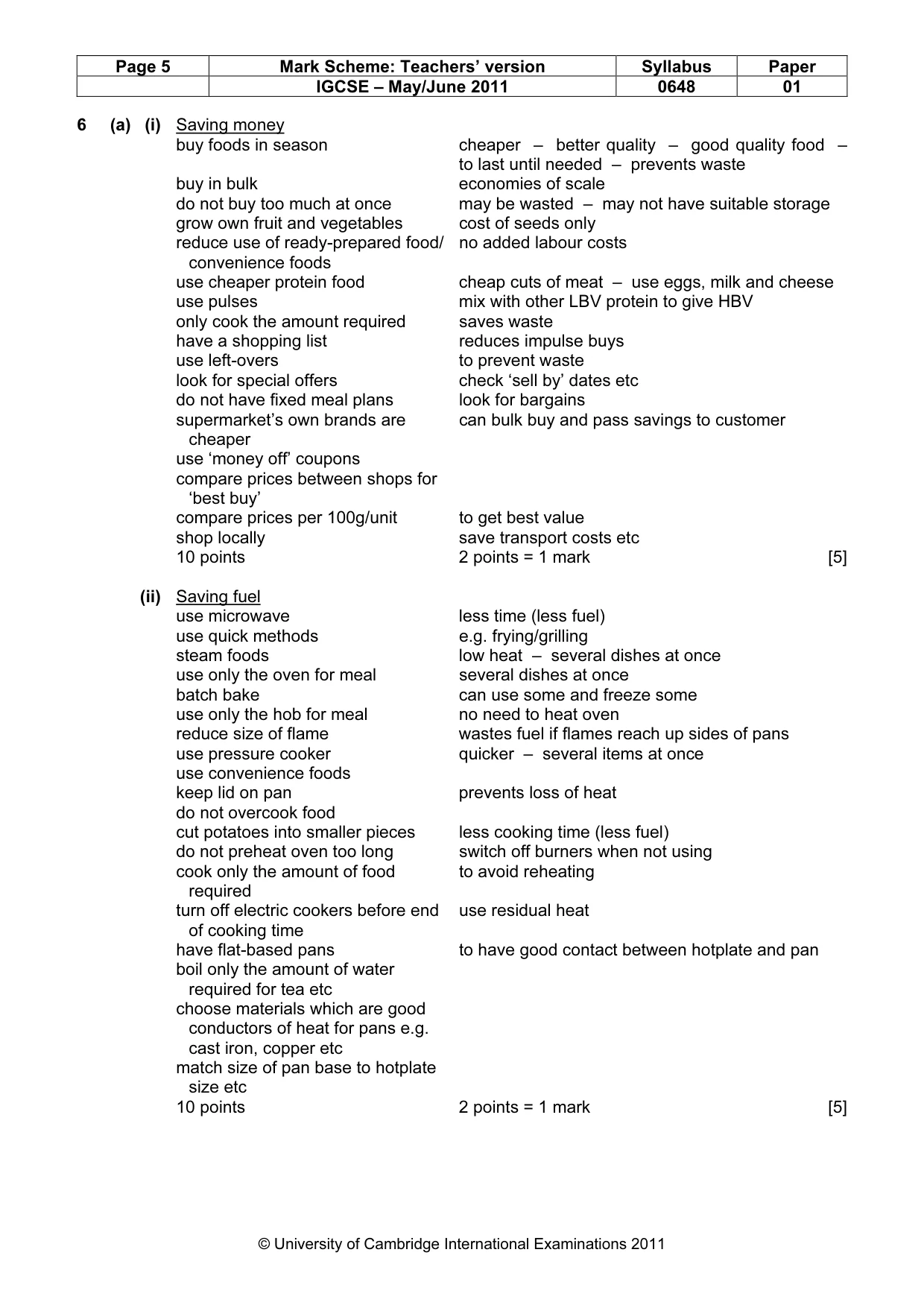 Mark scheme, page 5 of 12