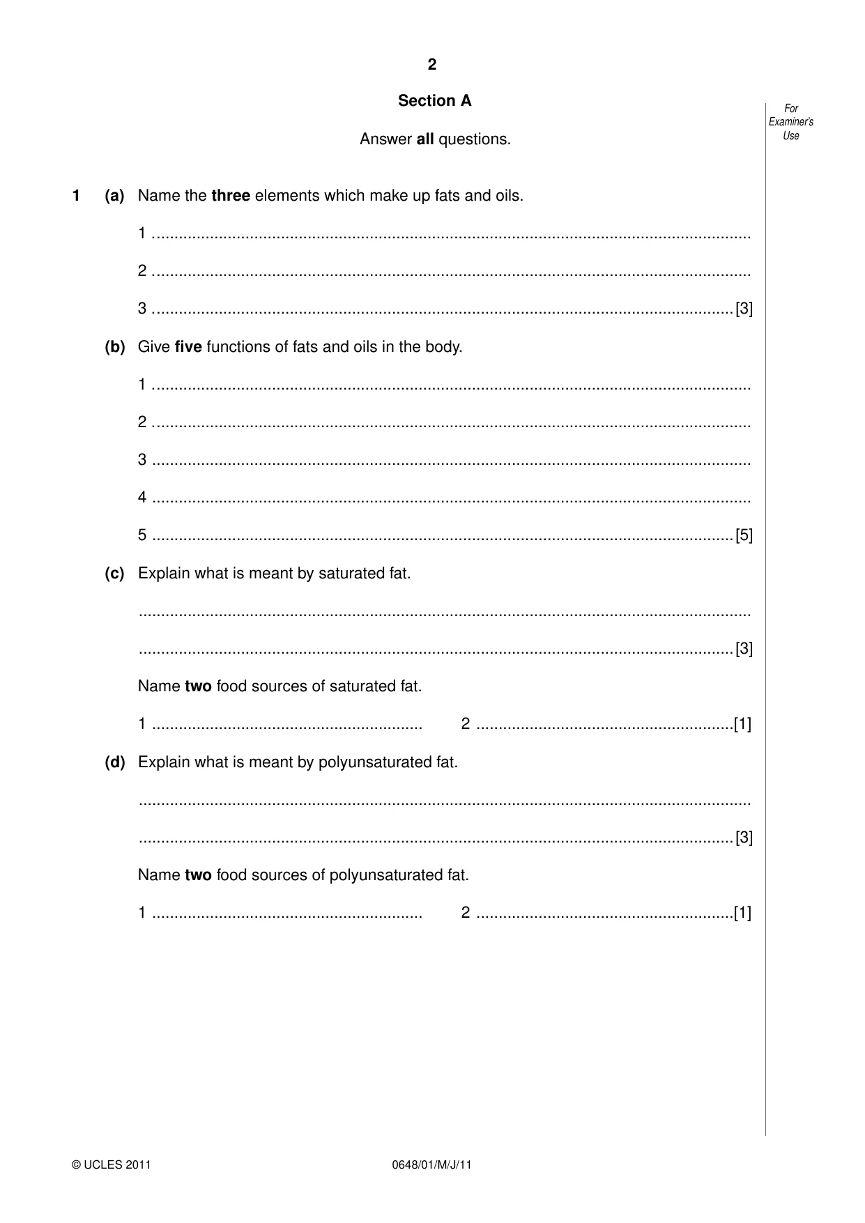 Cambridge IGCSE Food and Nutrition 0648 2011 May/June Paper 1 · Variant 1 question paper, page 2 of 12