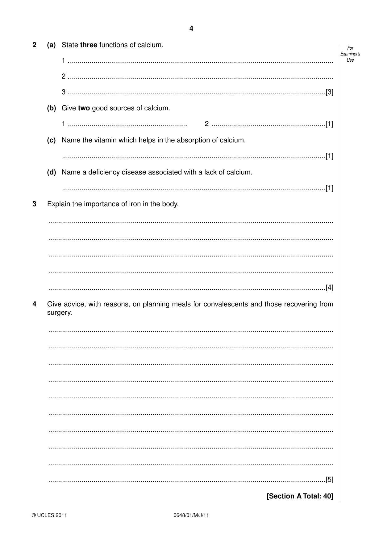 Cambridge IGCSE Food and Nutrition 0648 2011 May/June Paper 1 · Variant 1 question paper, page 4 of 12