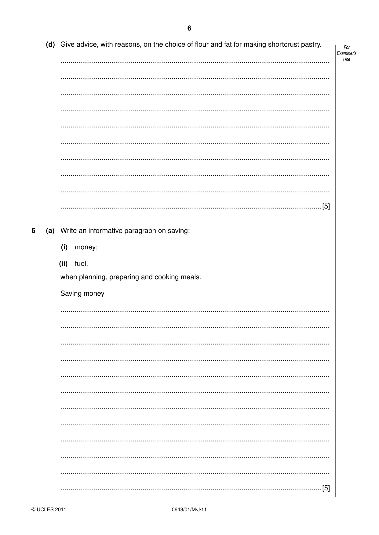 Cambridge IGCSE Food and Nutrition 0648 2011 May/June Paper 1 · Variant 1 question paper, page 6 of 12