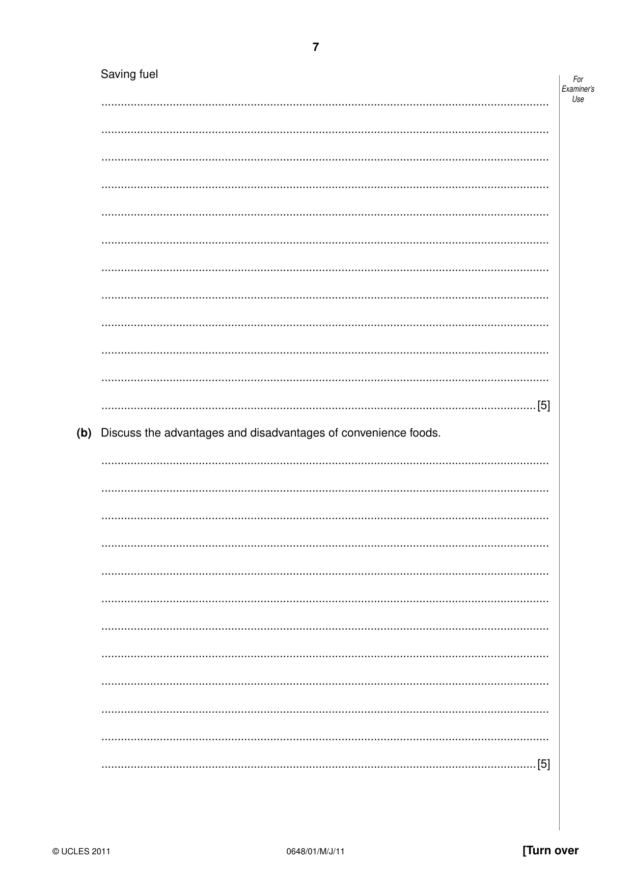 Cambridge IGCSE Food and Nutrition 0648 2011 May/June Paper 1 · Variant 1 question paper, page 7 of 12