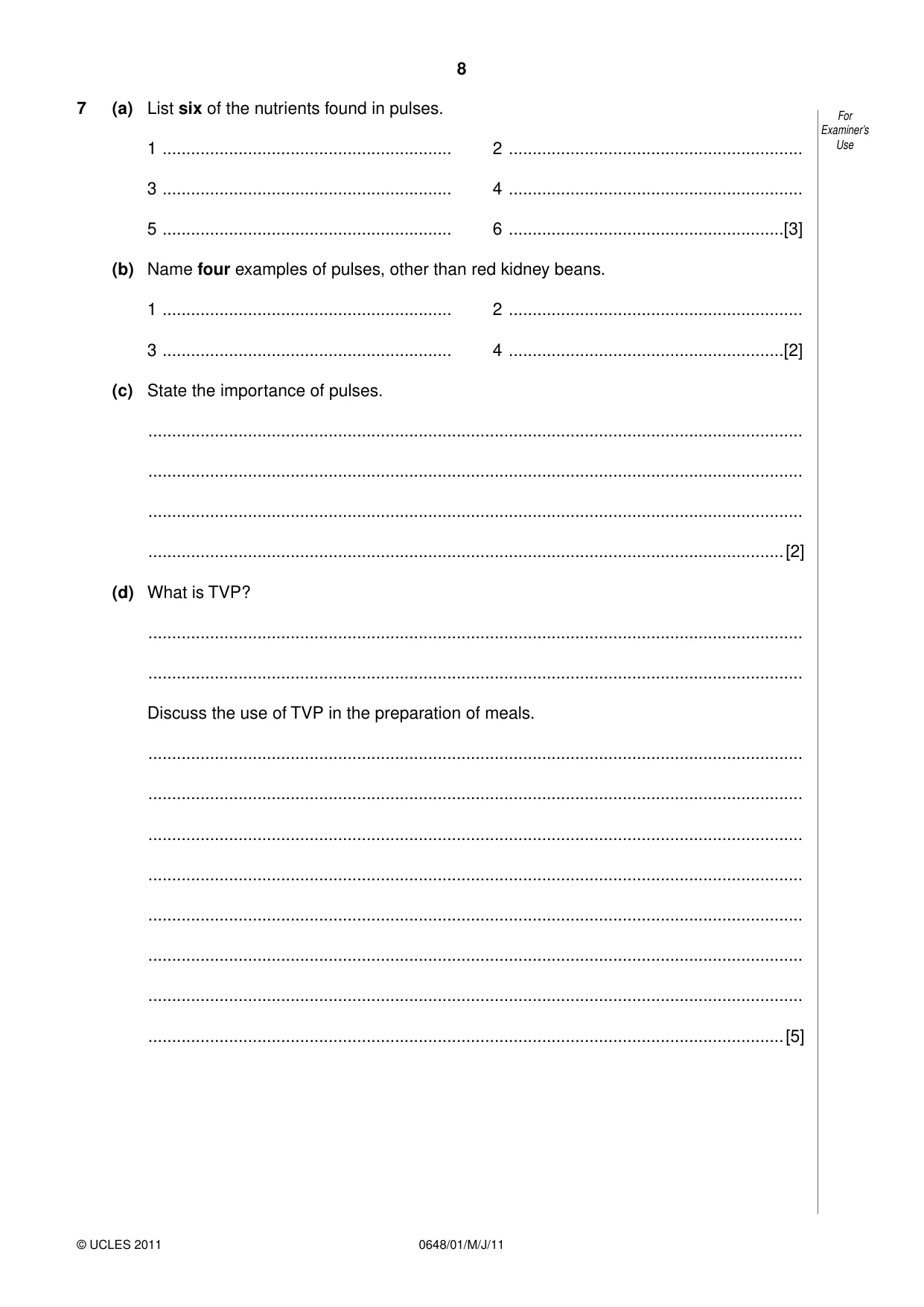 Cambridge IGCSE Food and Nutrition 0648 2011 May/June Paper 1 · Variant 1 question paper, page 8 of 12
