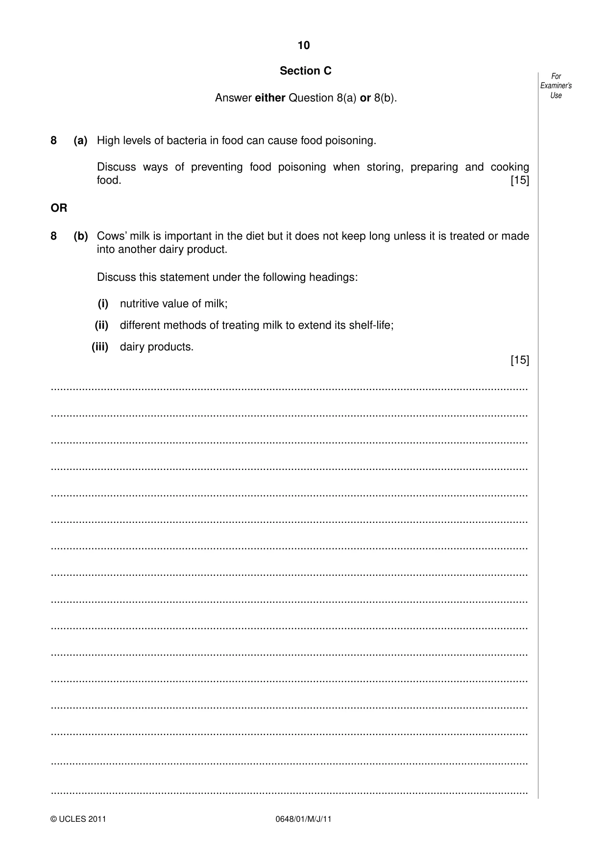 Cambridge IGCSE Food and Nutrition 0648 2011 May/June Paper 1 · Variant 1 question paper, page 10 of 12