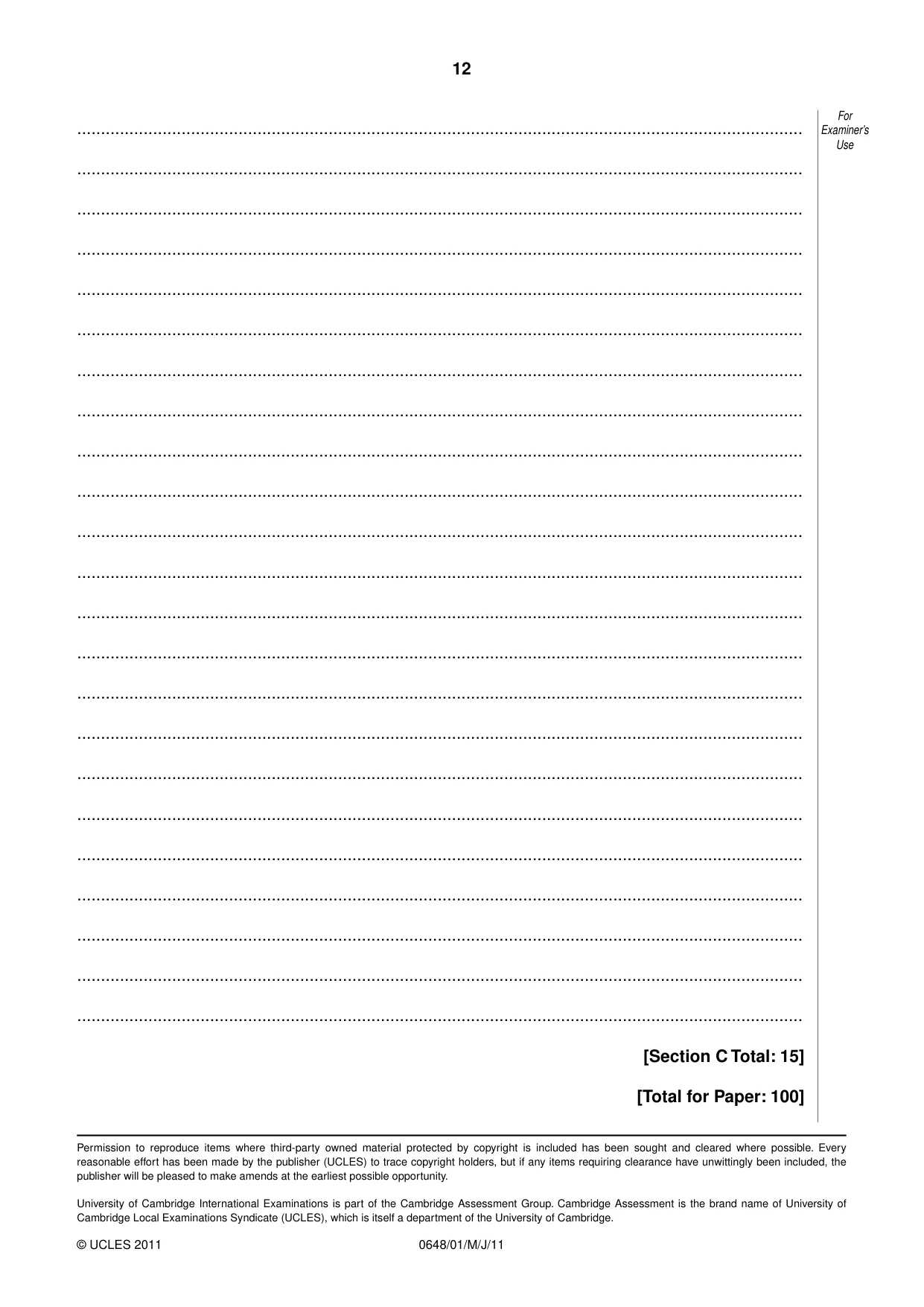 Cambridge IGCSE Food and Nutrition 0648 2011 May/June Paper 1 · Variant 1 question paper, page 12 of 12