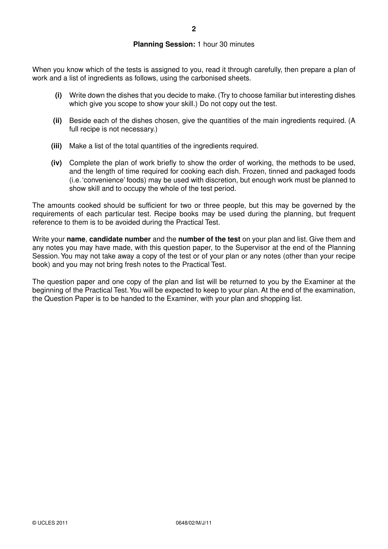 Cambridge IGCSE Food and Nutrition 0648 2011 May/June Paper 2 · Variant 1 question paper, page 2 of 4
