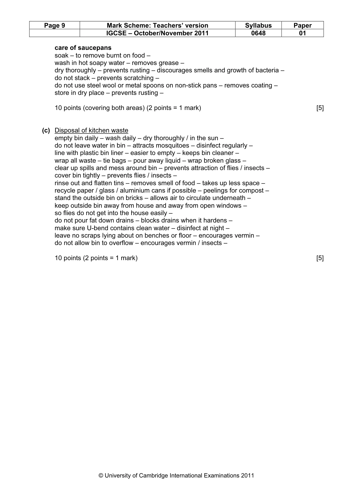 Mark scheme, page 9 of 14