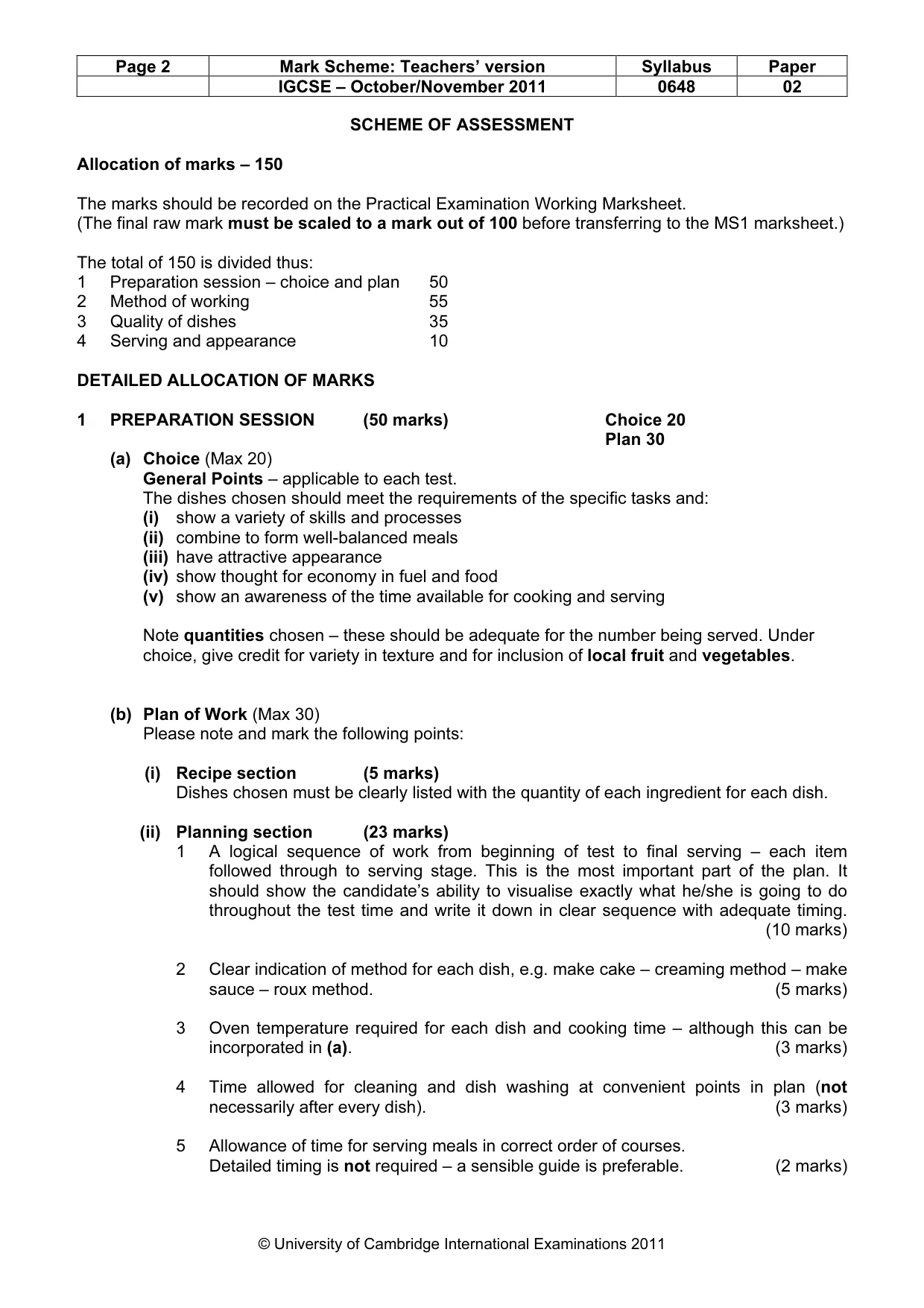 Mark scheme, page 2 of 5