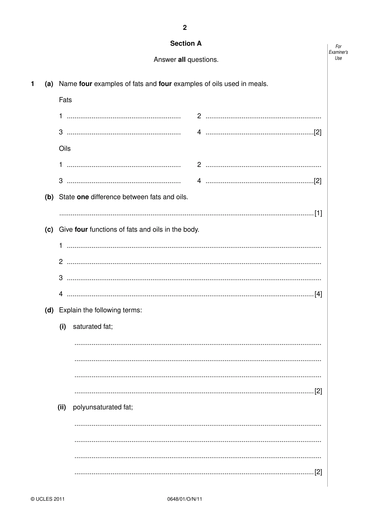 Cambridge IGCSE Food and Nutrition 0648 2011 Oct/Nov Paper 1 · Variant 1 question paper, page 2 of 16