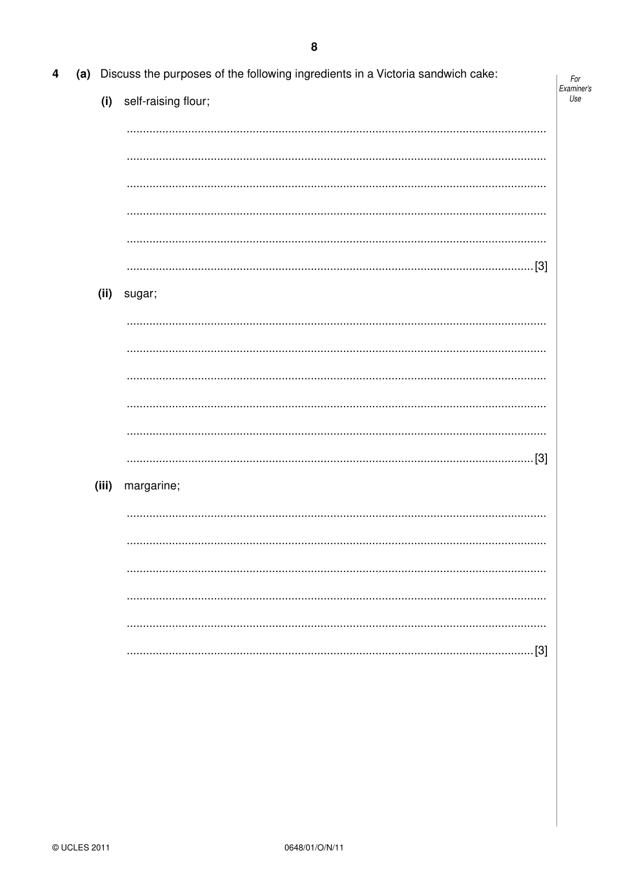 Cambridge IGCSE Food and Nutrition 0648 2011 Oct/Nov Paper 1 · Variant 1 question paper, page 8 of 16
