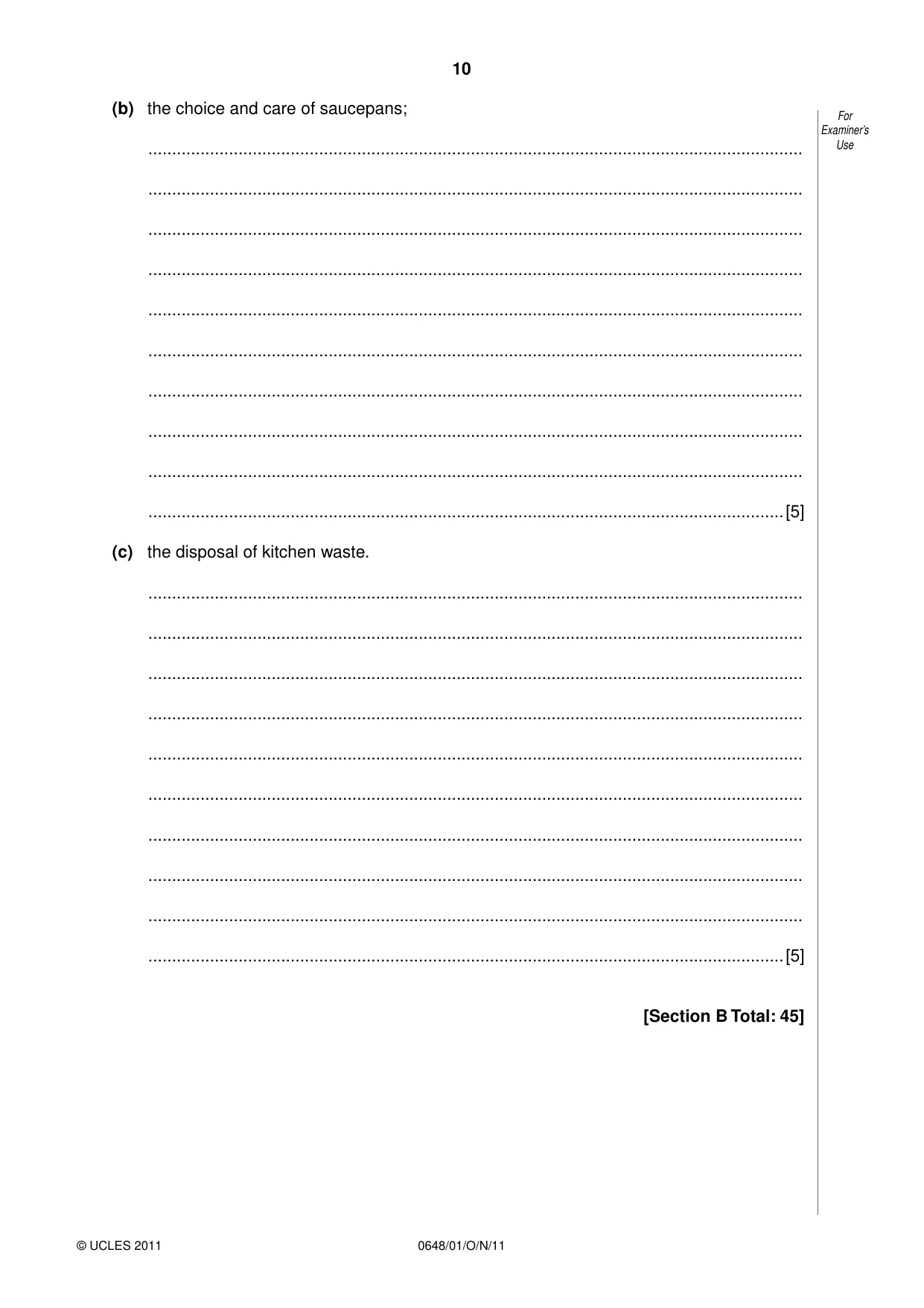 Cambridge IGCSE Food and Nutrition 0648 2011 Oct/Nov Paper 1 · Variant 1 question paper, page 10 of 16