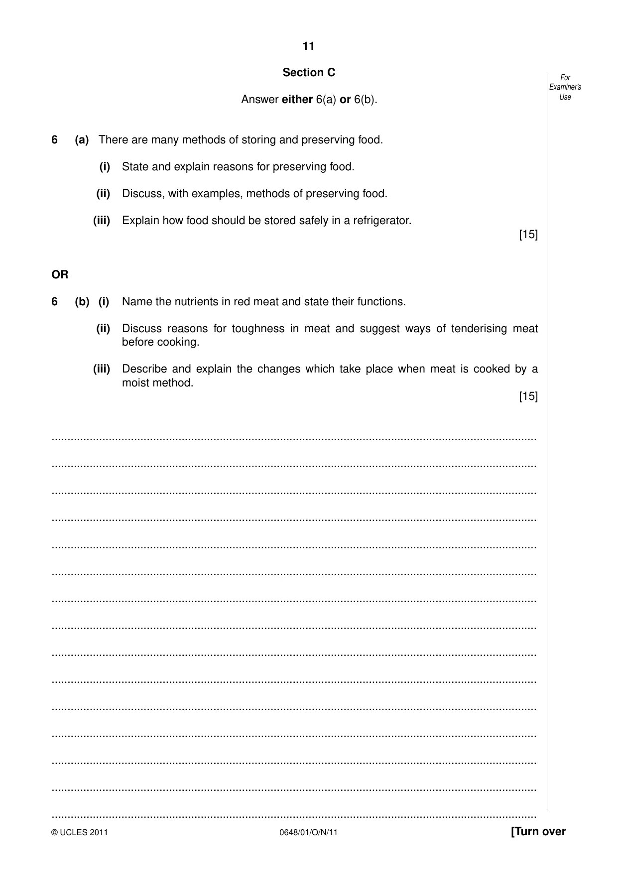Cambridge IGCSE Food and Nutrition 0648 2011 Oct/Nov Paper 1 · Variant 1 question paper, page 11 of 16