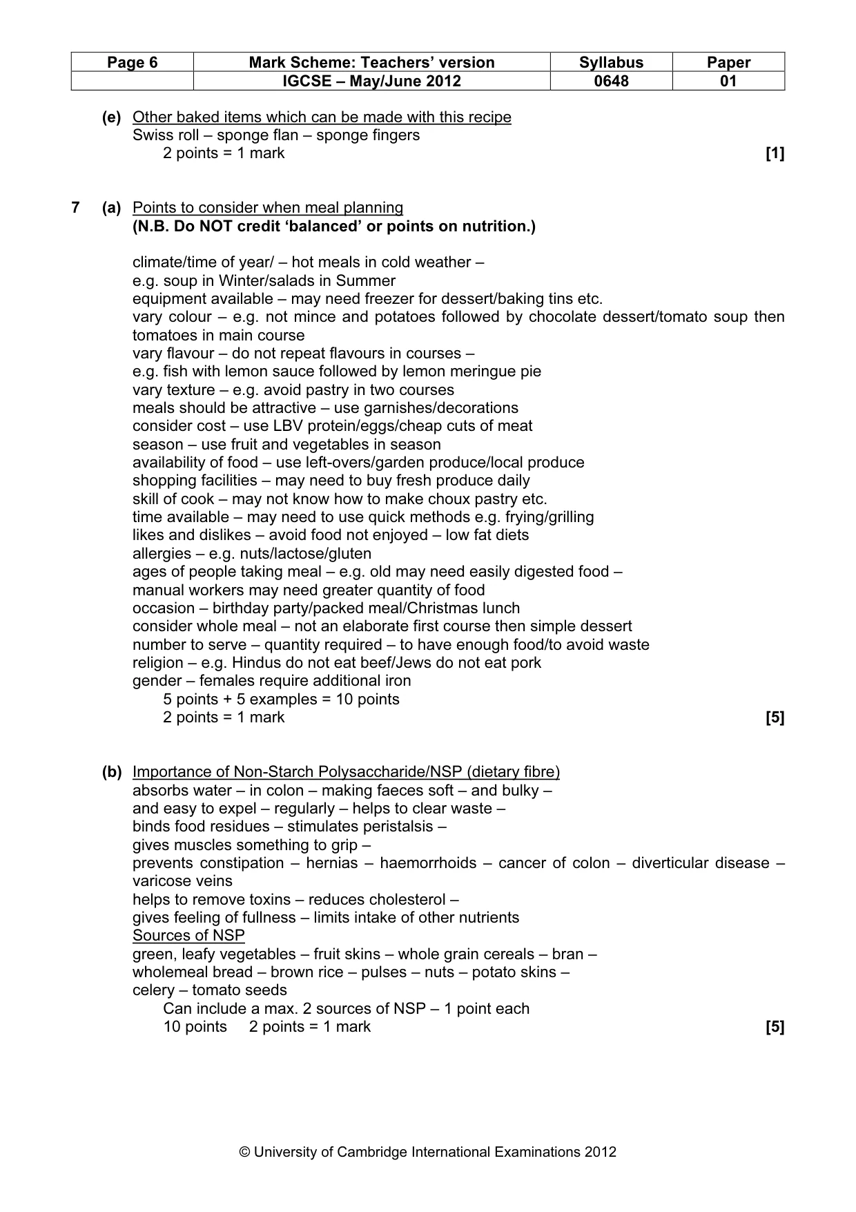 Mark scheme, page 6 of 12