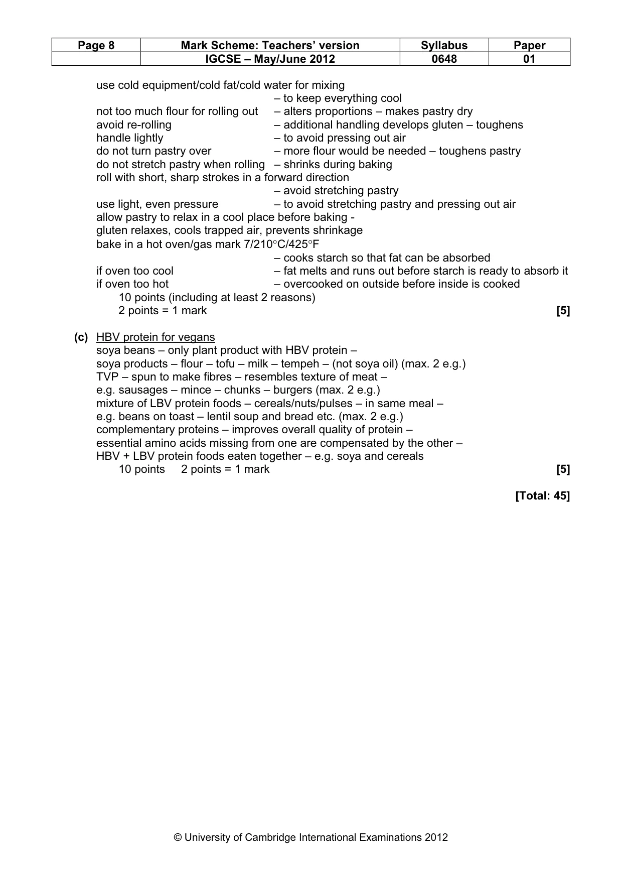 Mark scheme, page 8 of 12