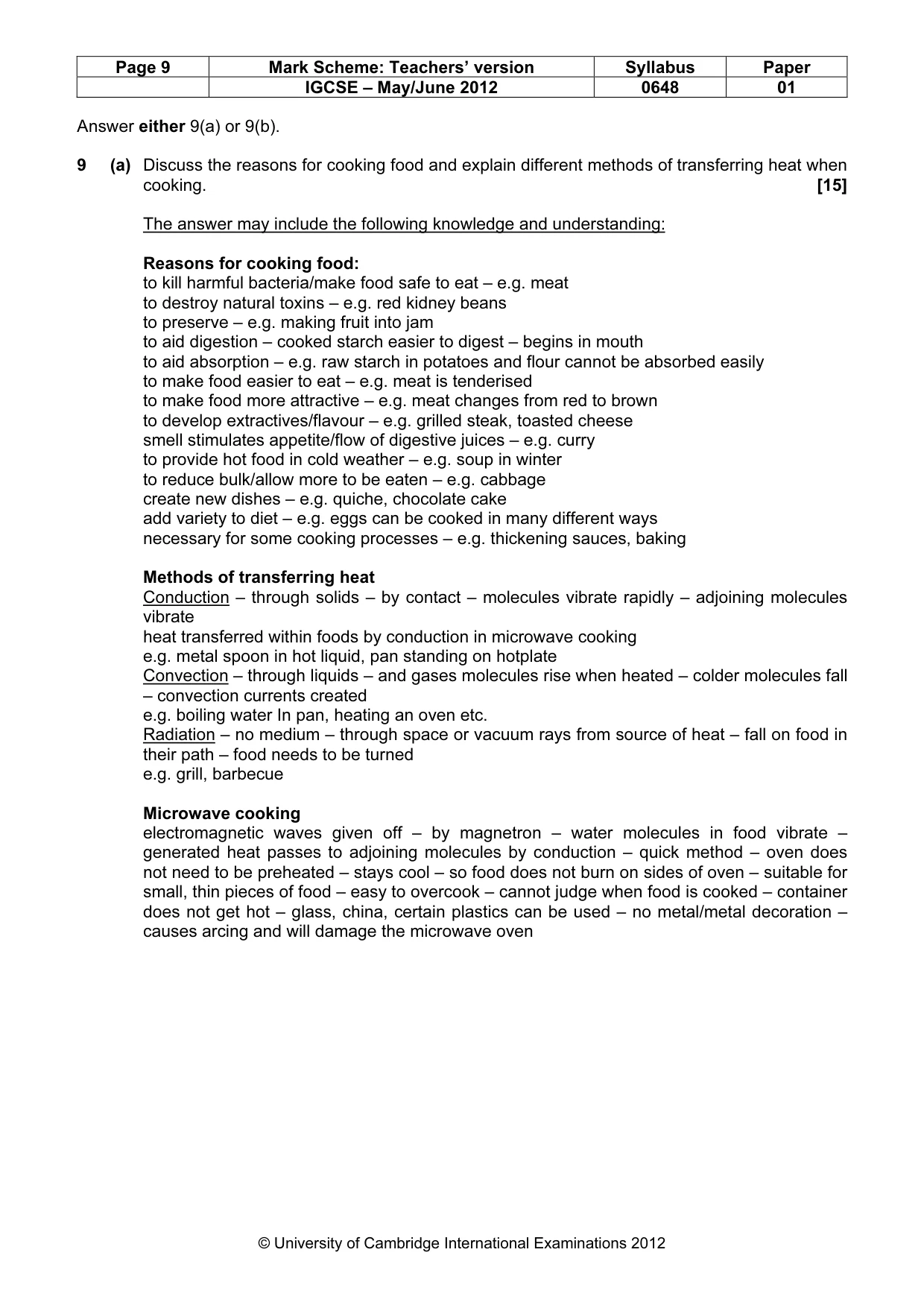 Mark scheme, page 9 of 12