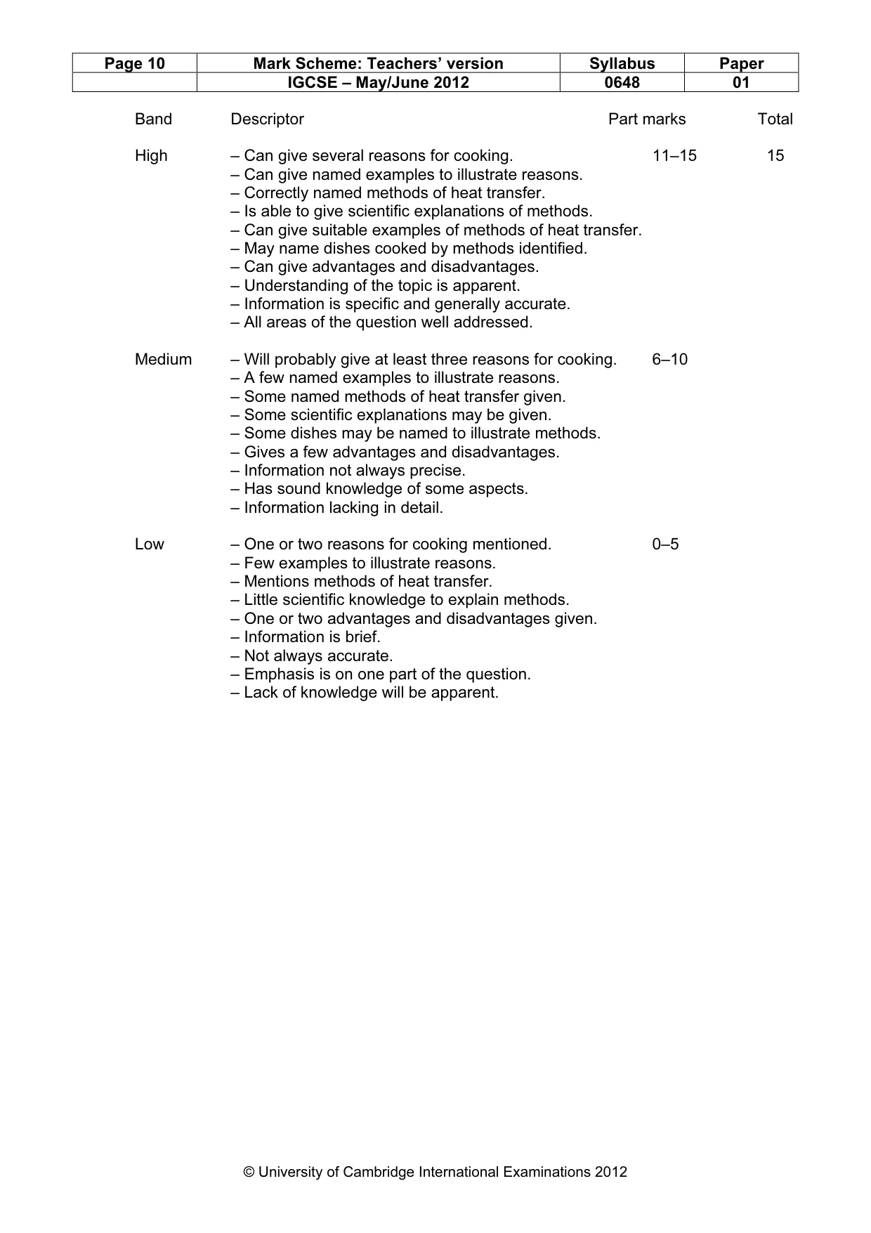 Mark scheme, page 10 of 12