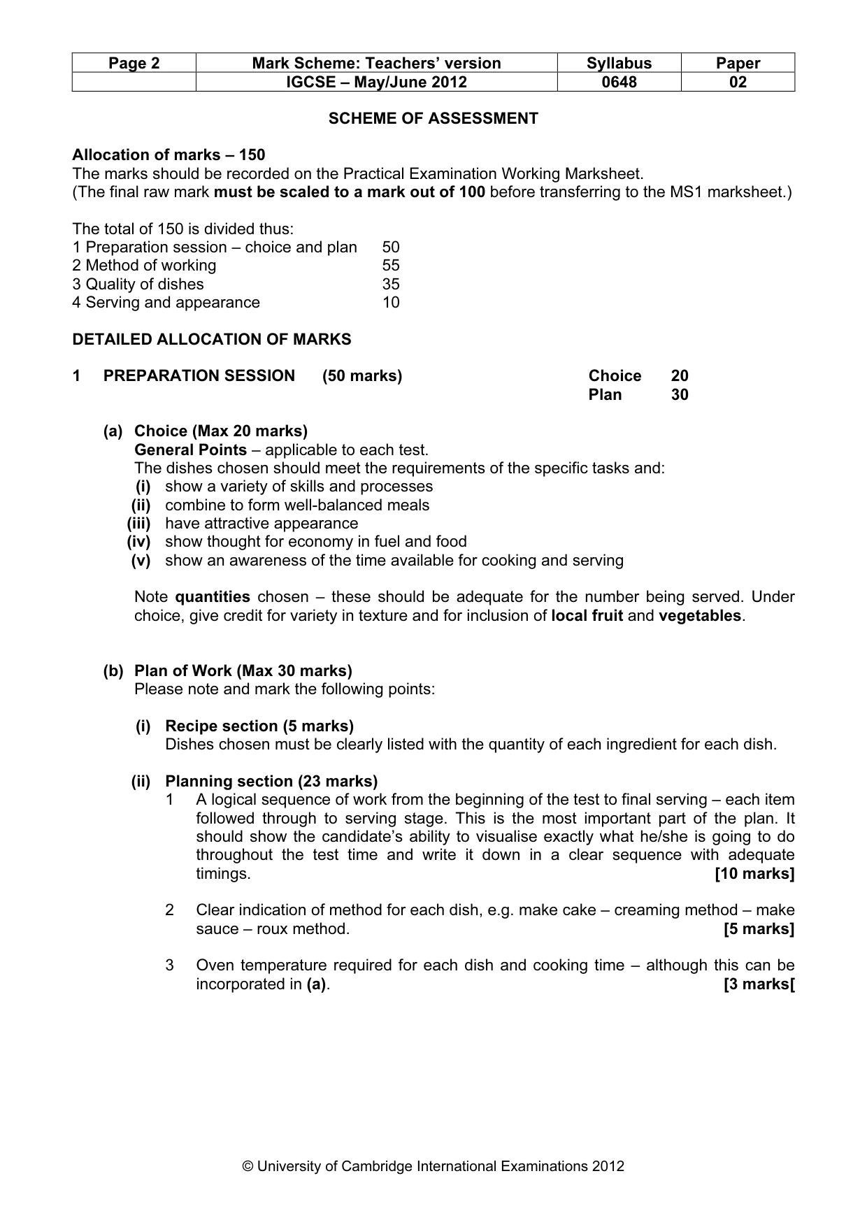 Mark scheme, page 2 of 5