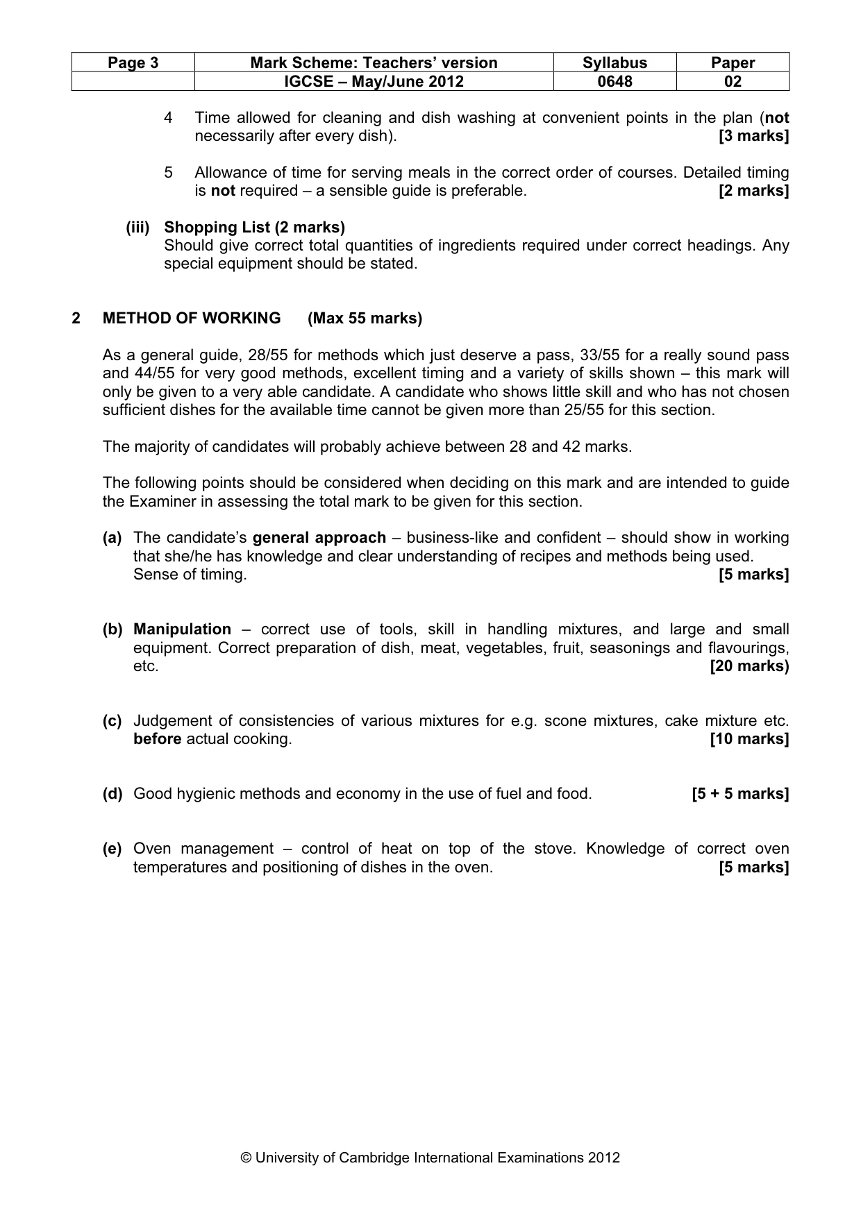 Mark scheme, page 3 of 5