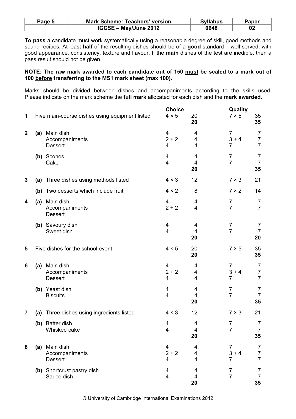 Mark scheme, page 5 of 5