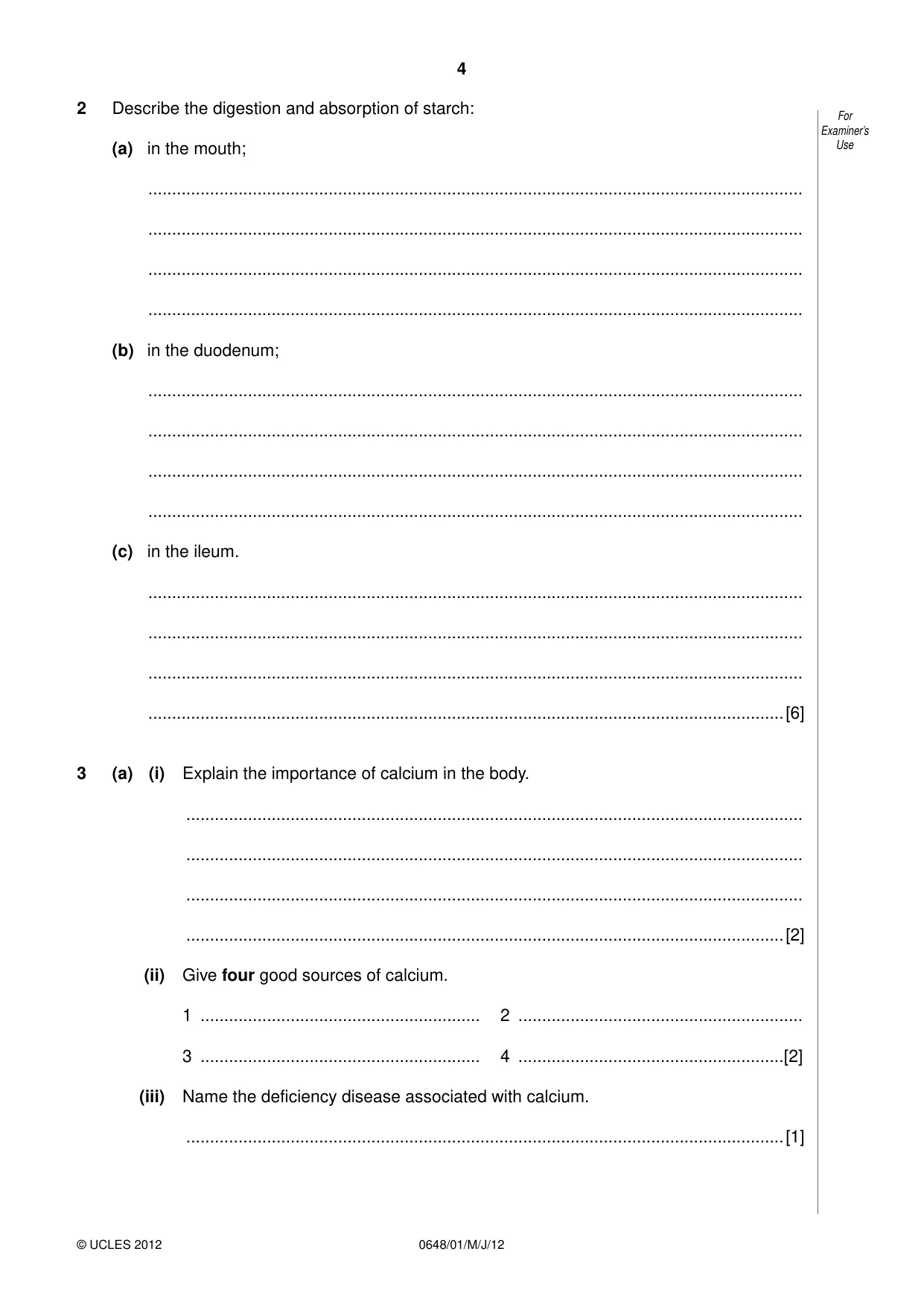 Cambridge IGCSE Food and Nutrition 0648 2012 May/June Paper 1 · Variant 1 question paper, page 4 of 16