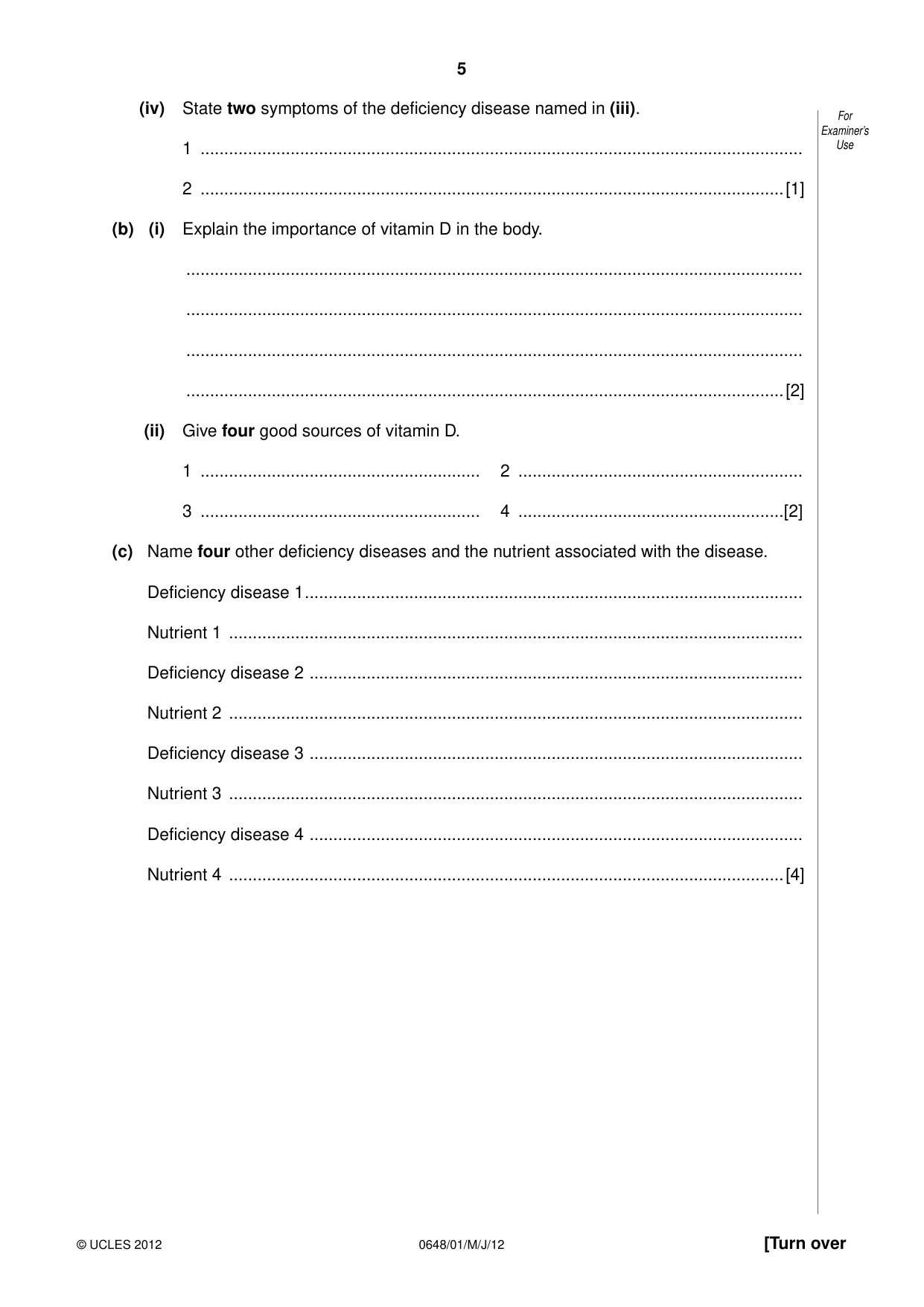 Cambridge IGCSE Food and Nutrition 0648 2012 May/June Paper 1 · Variant 1 question paper, page 5 of 16
