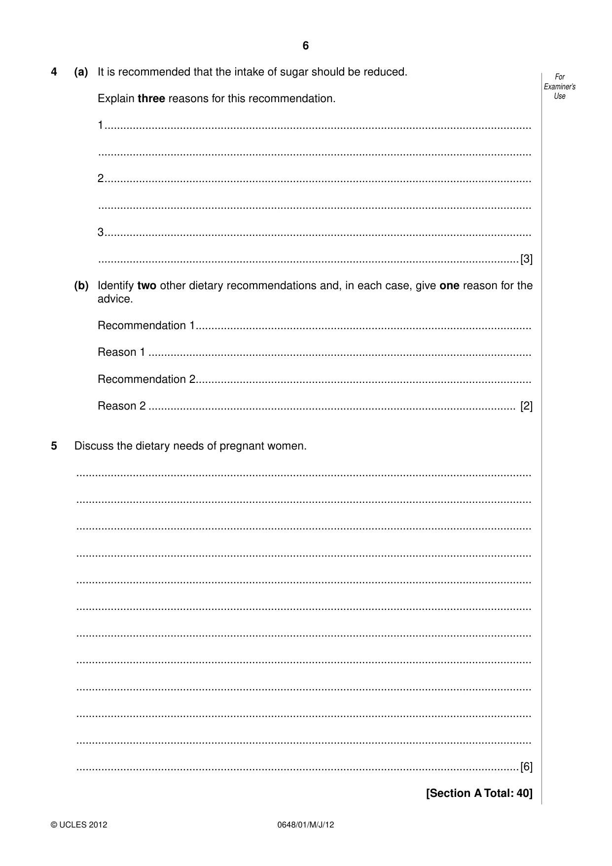 Cambridge IGCSE Food and Nutrition 0648 2012 May/June Paper 1 · Variant 1 question paper, page 6 of 16