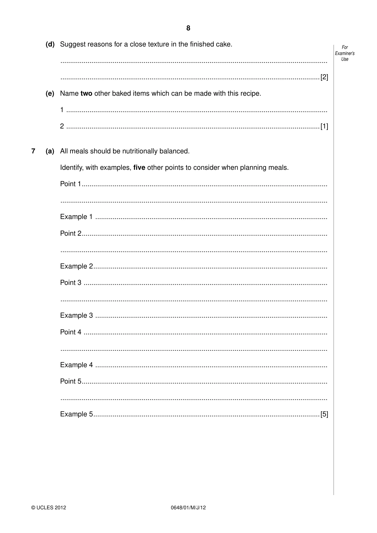 Cambridge IGCSE Food and Nutrition 0648 2012 May/June Paper 1 · Variant 1 question paper, page 8 of 16