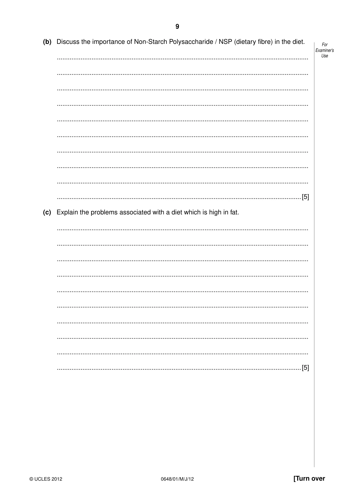Cambridge IGCSE Food and Nutrition 0648 2012 May/June Paper 1 · Variant 1 question paper, page 9 of 16