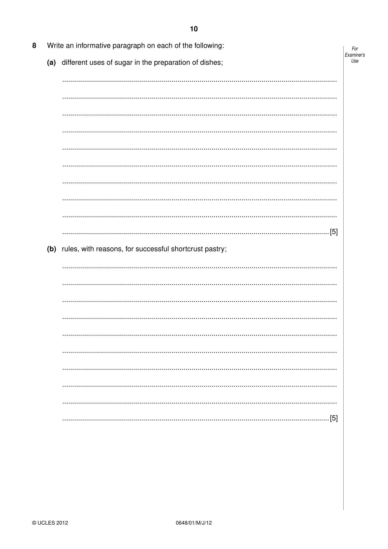 Cambridge IGCSE Food and Nutrition 0648 2012 May/June Paper 1 · Variant 1 question paper, page 10 of 16