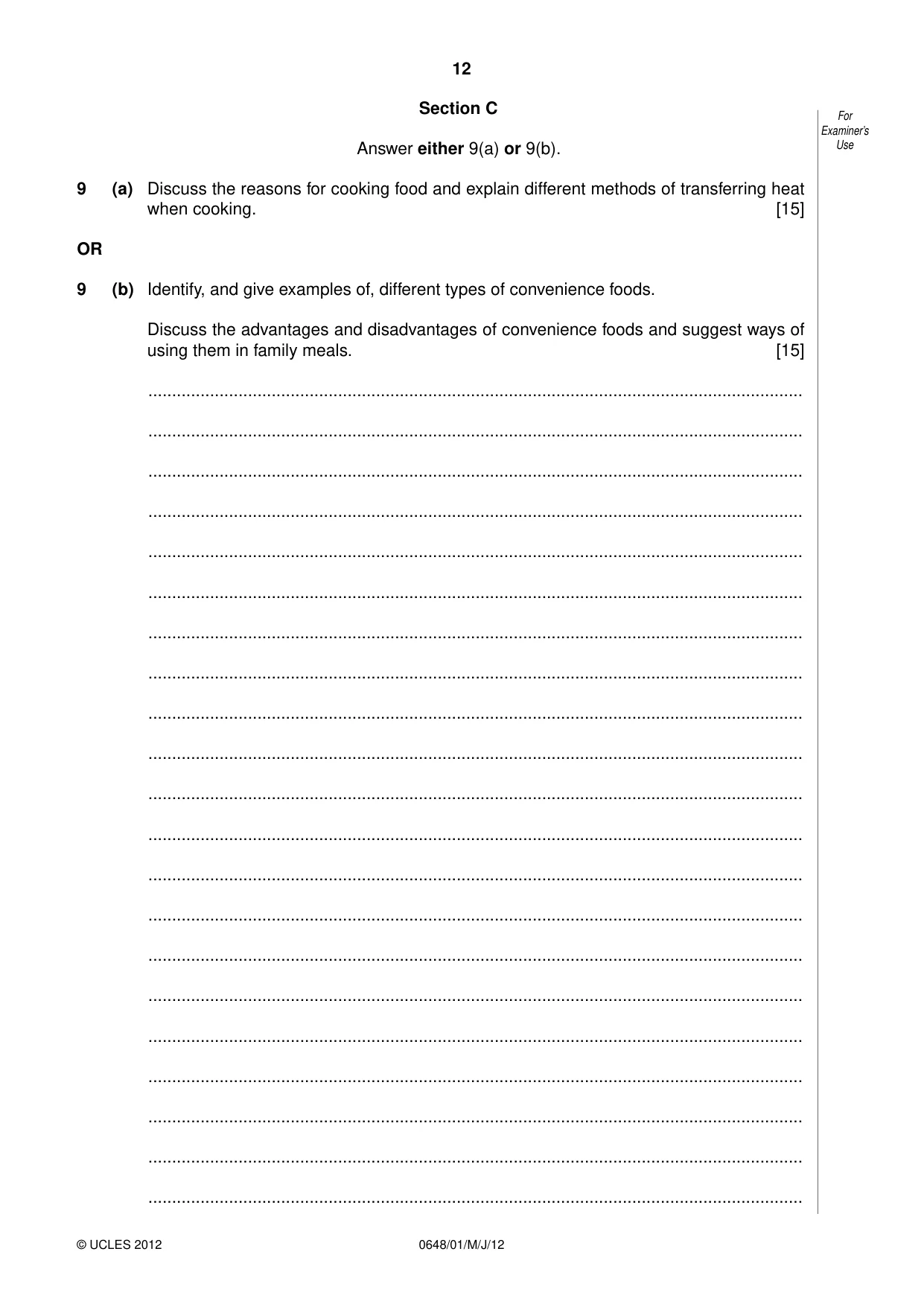 Cambridge IGCSE Food and Nutrition 0648 2012 May/June Paper 1 · Variant 1 question paper, page 12 of 16