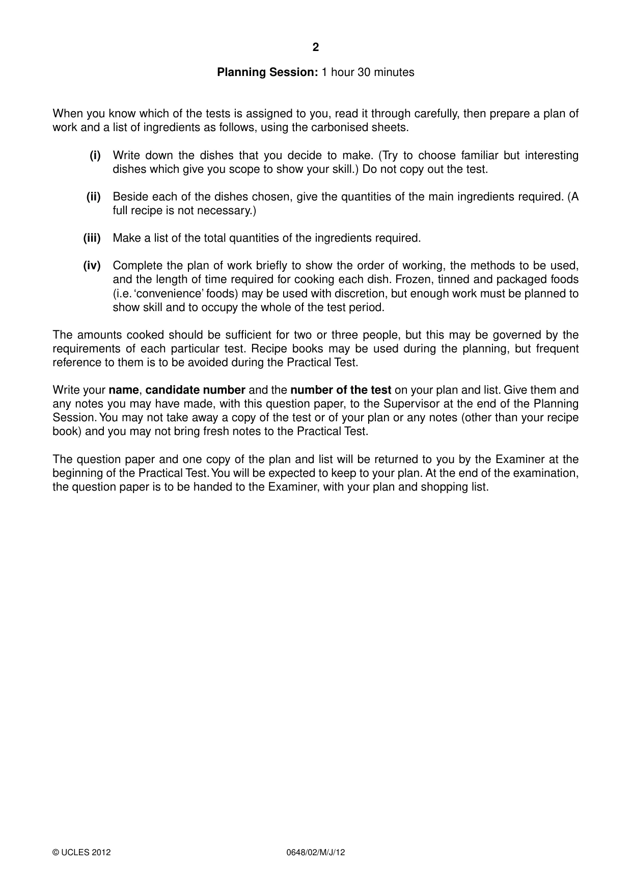 Cambridge IGCSE Food and Nutrition 0648 2012 May/June Paper 2 · Variant 1 question paper, page 2 of 4