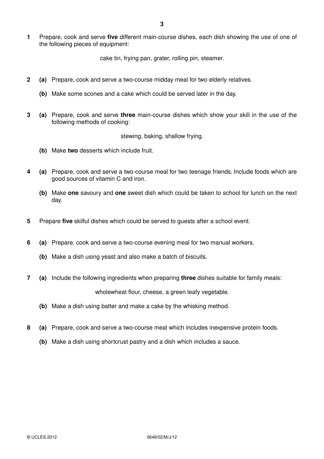Cambridge IGCSE Food and Nutrition 0648 2012 May/June Paper 2 · Variant 1 question paper, page 3 of 4