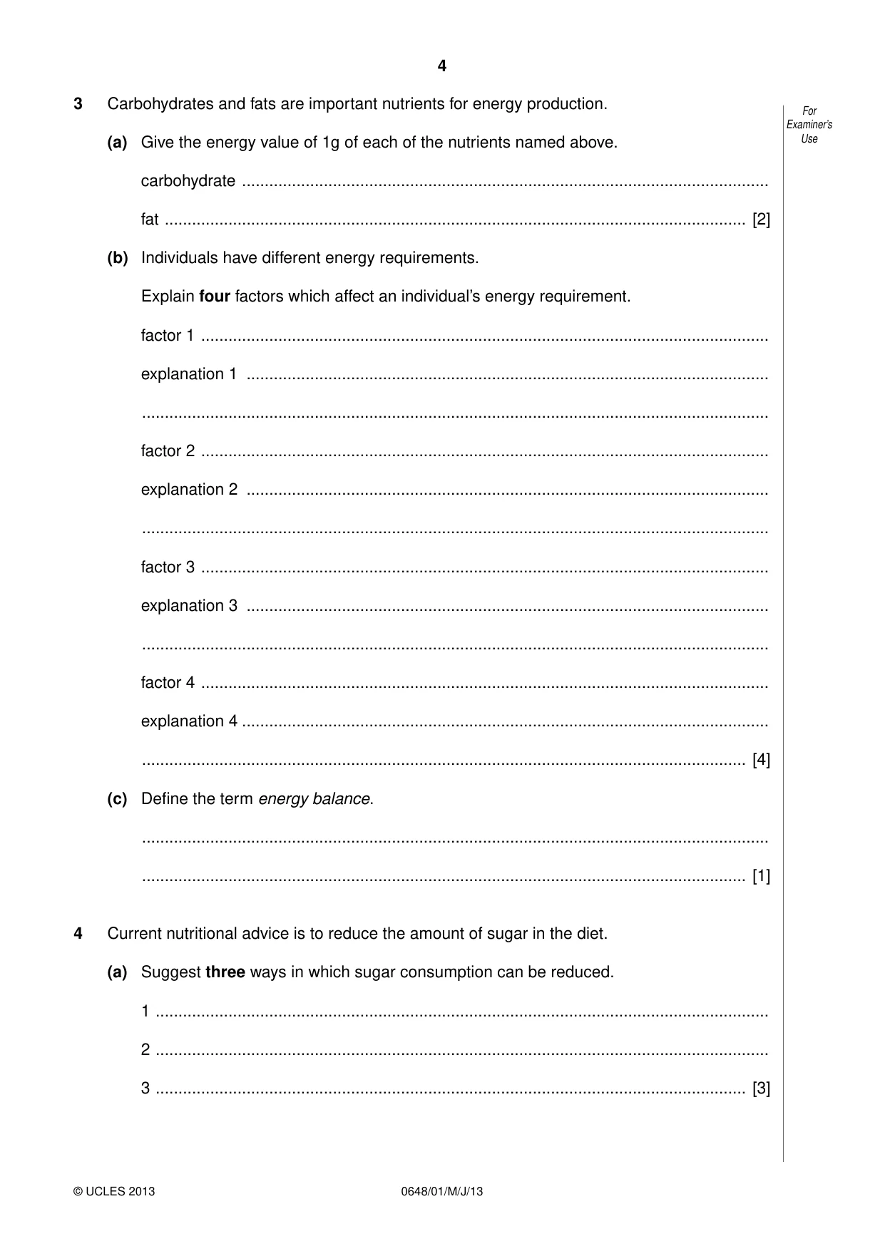 Cambridge IGCSE Food and Nutrition 0648 2013 May/June Paper 1 · Variant 1 question paper, page 4 of 16